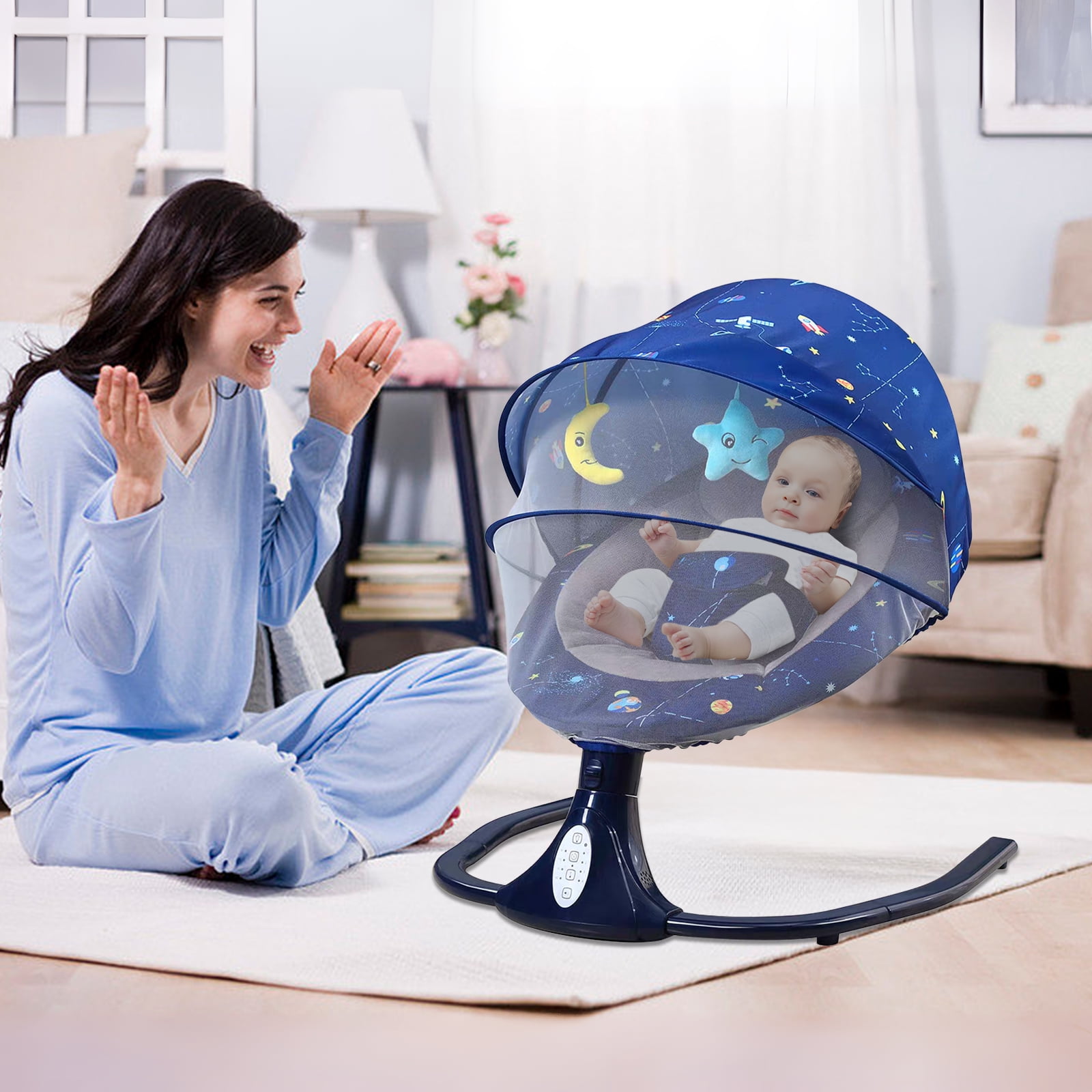 YYW Electric Baby Swing for Infants - Remote Control, Bluetooth Music, 4 Speed & Timing Setting, Blue - Image 7
