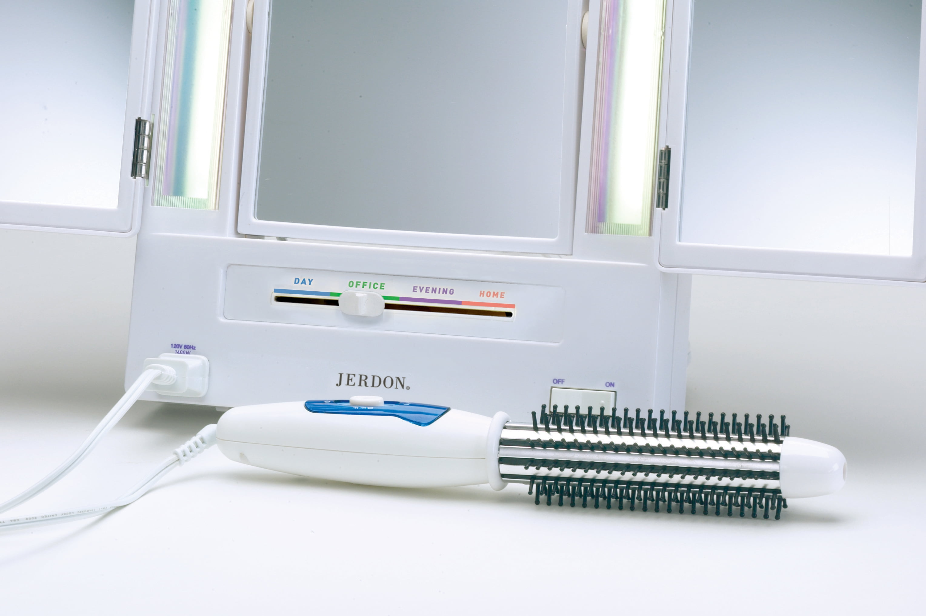 Jerdon Tri-Fold Makeup Mirror with Variable Light Settings, 5X- 1X Magnification, White-Model JGL9W - Image 4