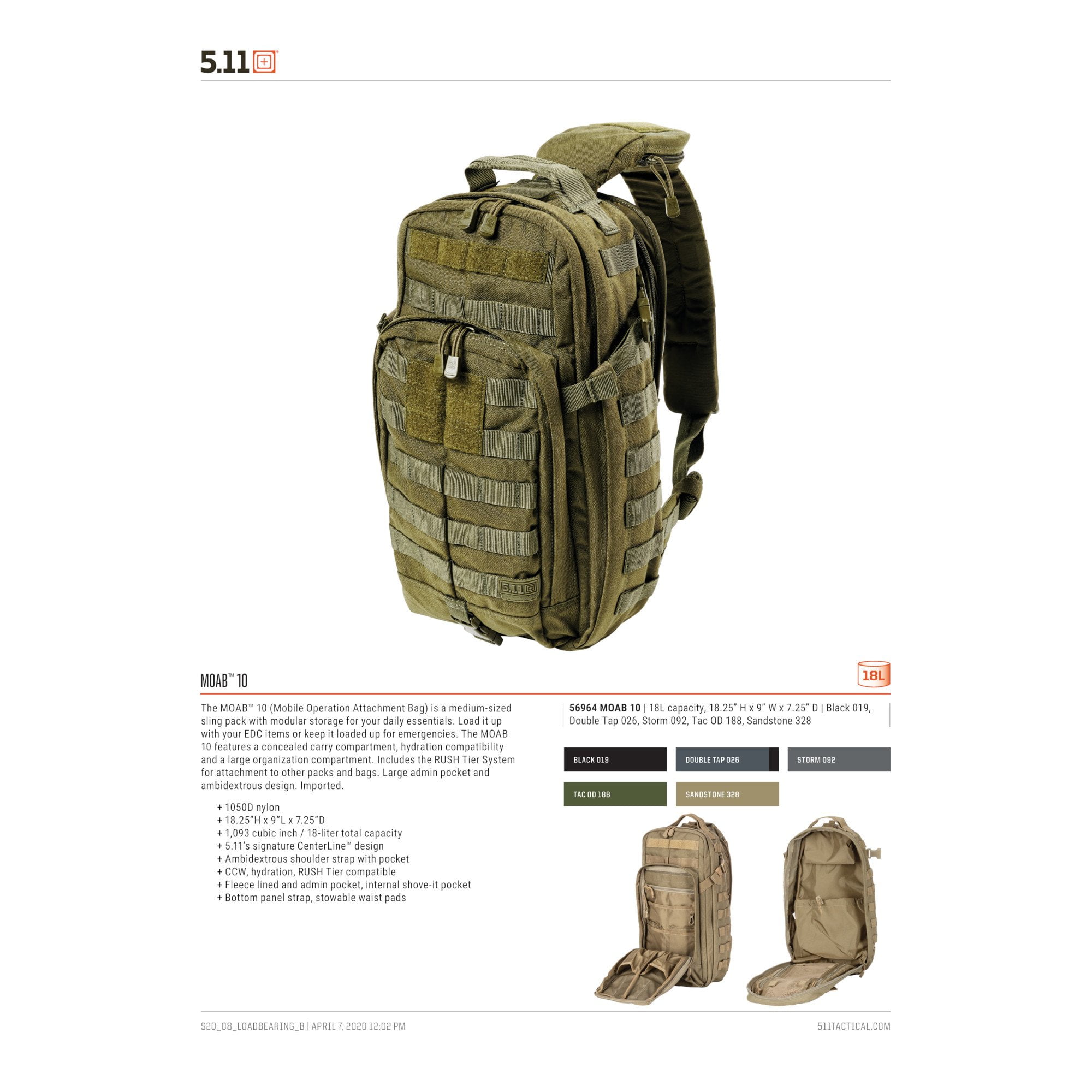 5.11 Work Gear Rush MOAB 10 Pack, Water-Resistant, Customizable Bag, Storm, 1 SZ, Style 56964 - Image 3