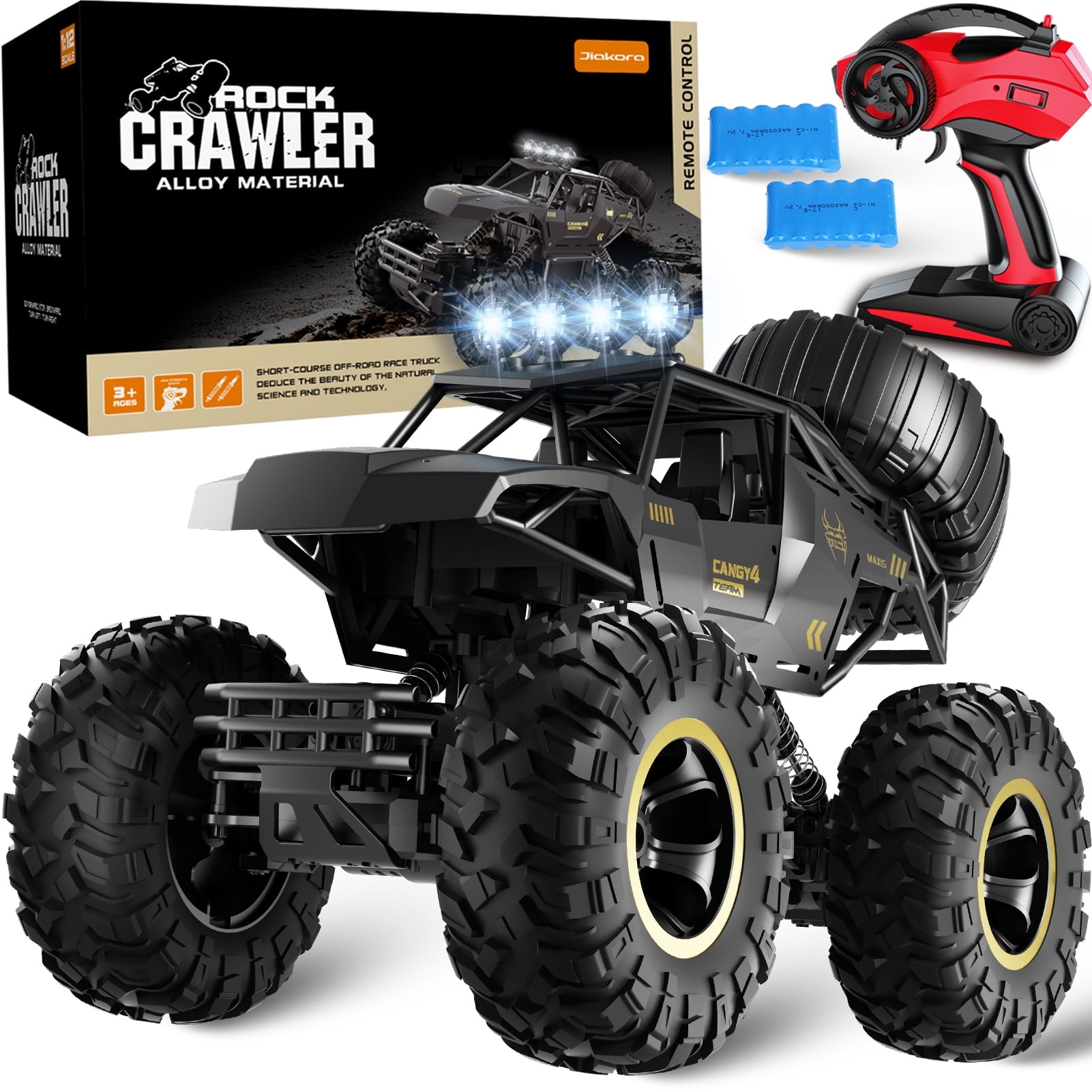 4DRC 1:12 Rc Car,off Road Truck Remote Control Car Metal Shell 2.4G 4WD Dual Motors, with 2 Batteries Black - Image 3