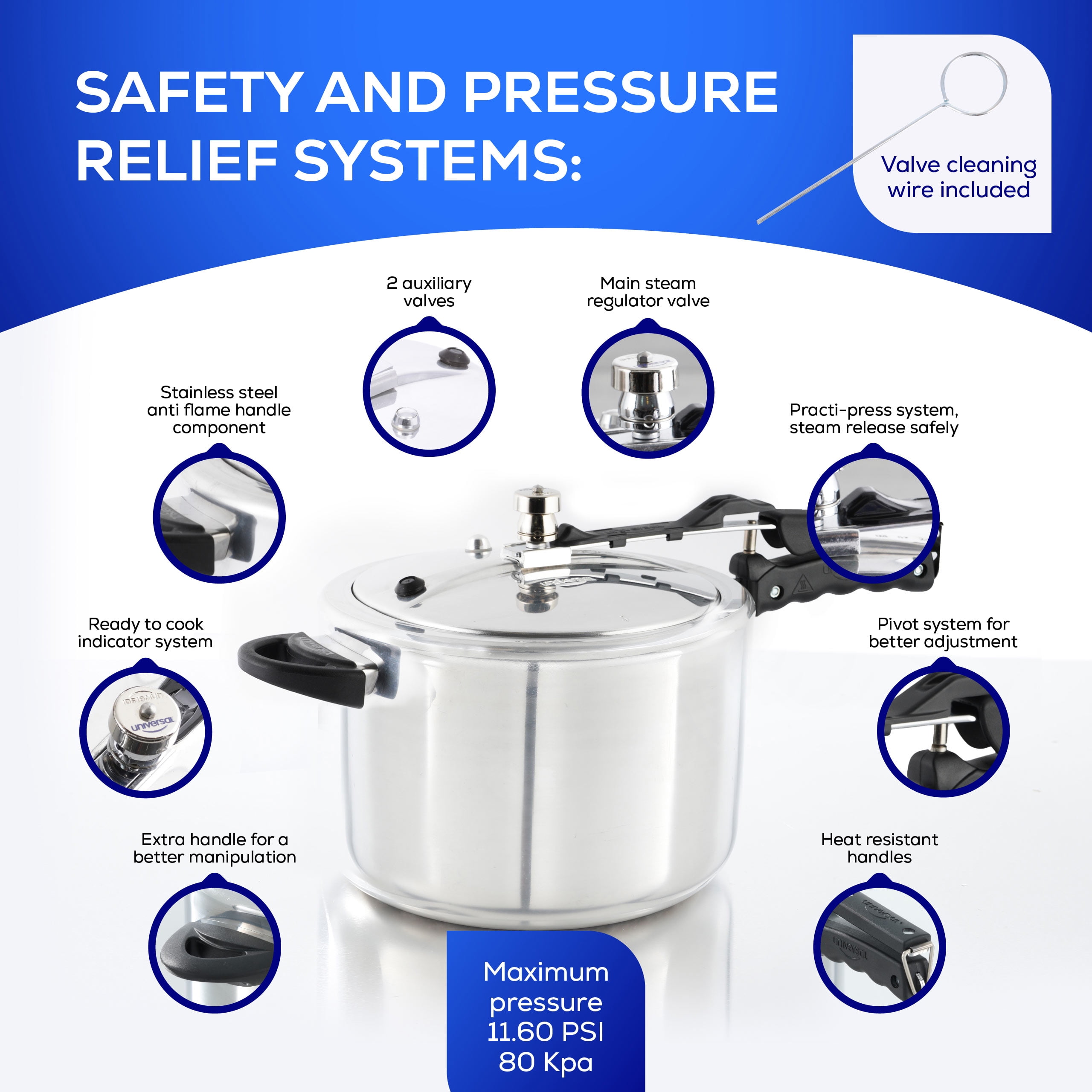 Universal 10.5Qt / 10L Pressure Cooker for 11 Servings, With Multiple Safety Systems and Heat Resistant Handles For Can, Soup, Meat and Beans - Image 5