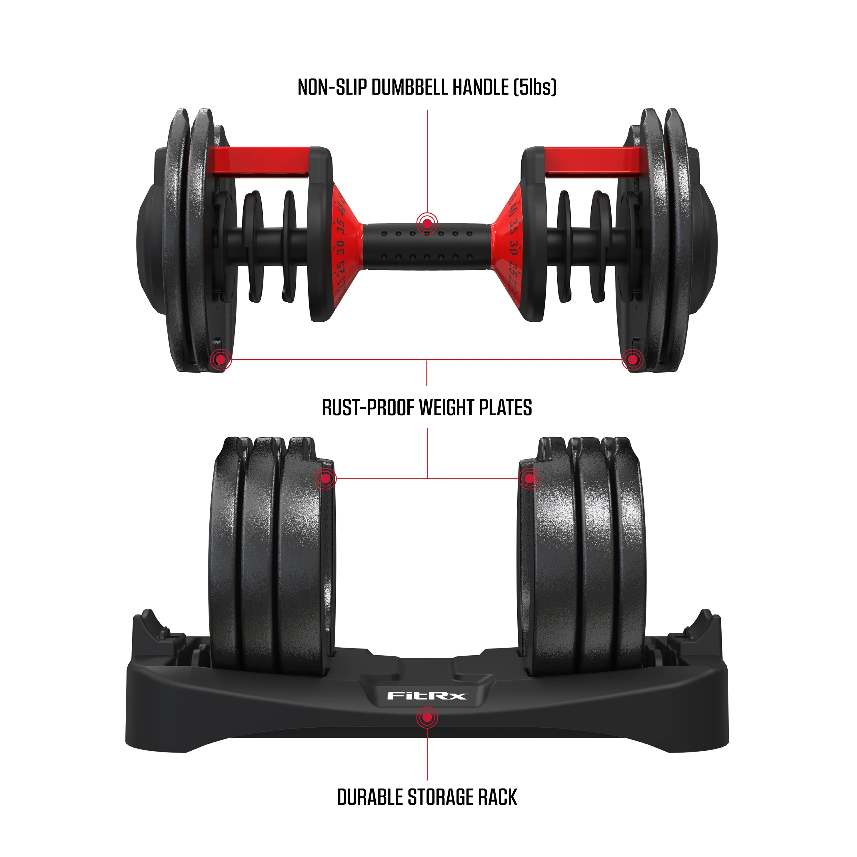(2 pack) FitRx Adjustable Dumbbells, 52.5lb SmartBell Dumbbell Set with Quick-Select Weights for Home Gym - Image 3