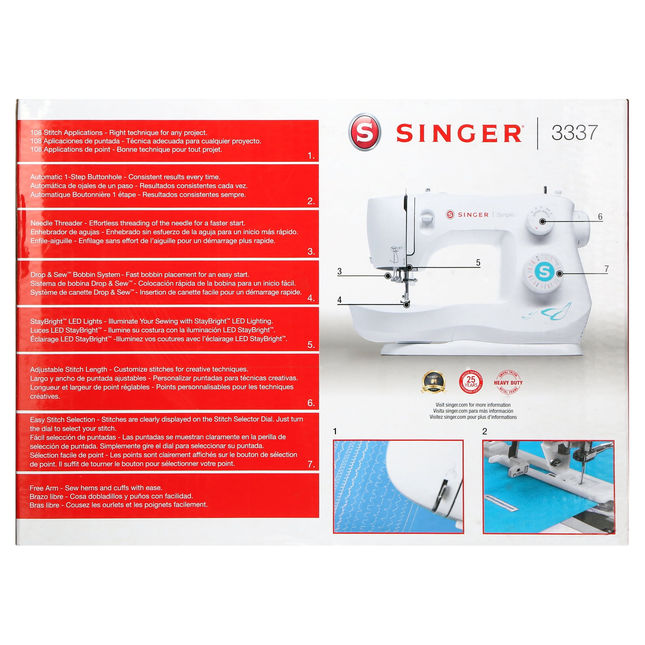 SINGER Simple 3337 Lightweight & Portable Sewing Machine With 108 Stitch Applications, LED Light & 1-step Buttonhole | Used for Crafting and Sewing - White - Image 11