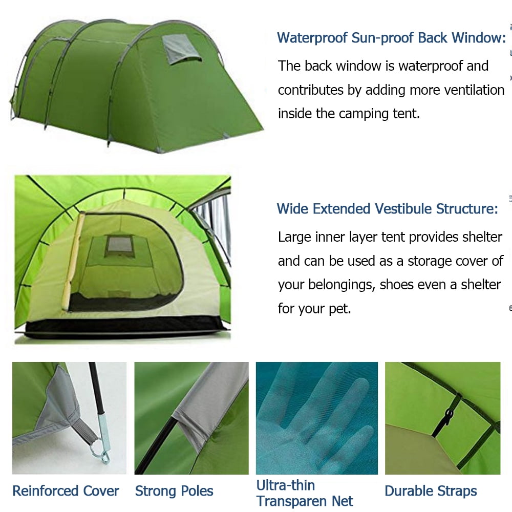 4/5 Person Family Tunnel Tent for Camping,iClover 2 Room Ultralight Backpacking Tent with Front Vestibule, Waterproof Double Layer Classic 4 Season Tents, Easy Setup for Outdoor Sports - Image 8