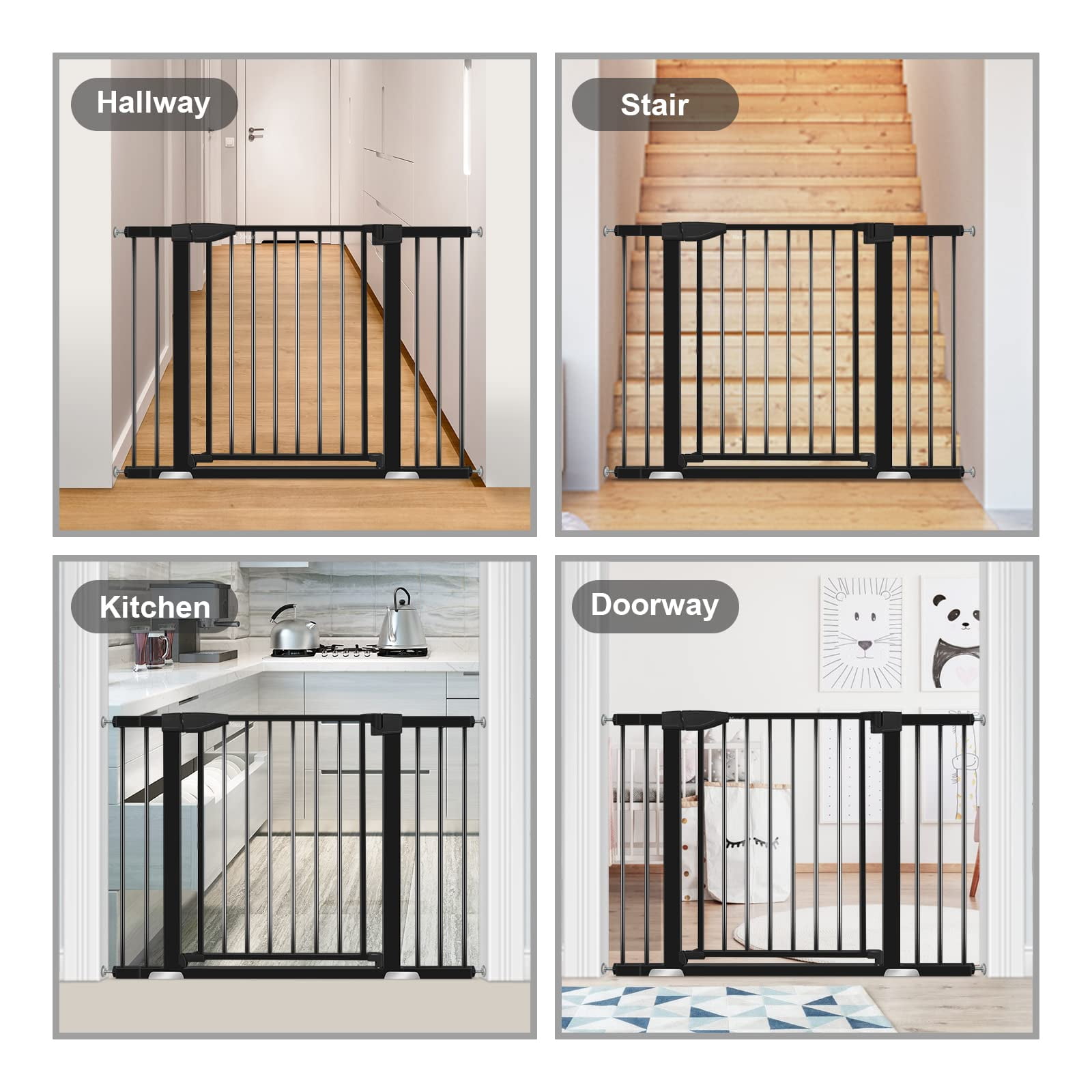 Yacul 29.3"-46" Extra Wide Baby Gate, 30" Tall Auto Close Walk Through Door Baby Safety Gate Pet Dog Gate for Doorways, Stairs, Hallways, Black - Image 7