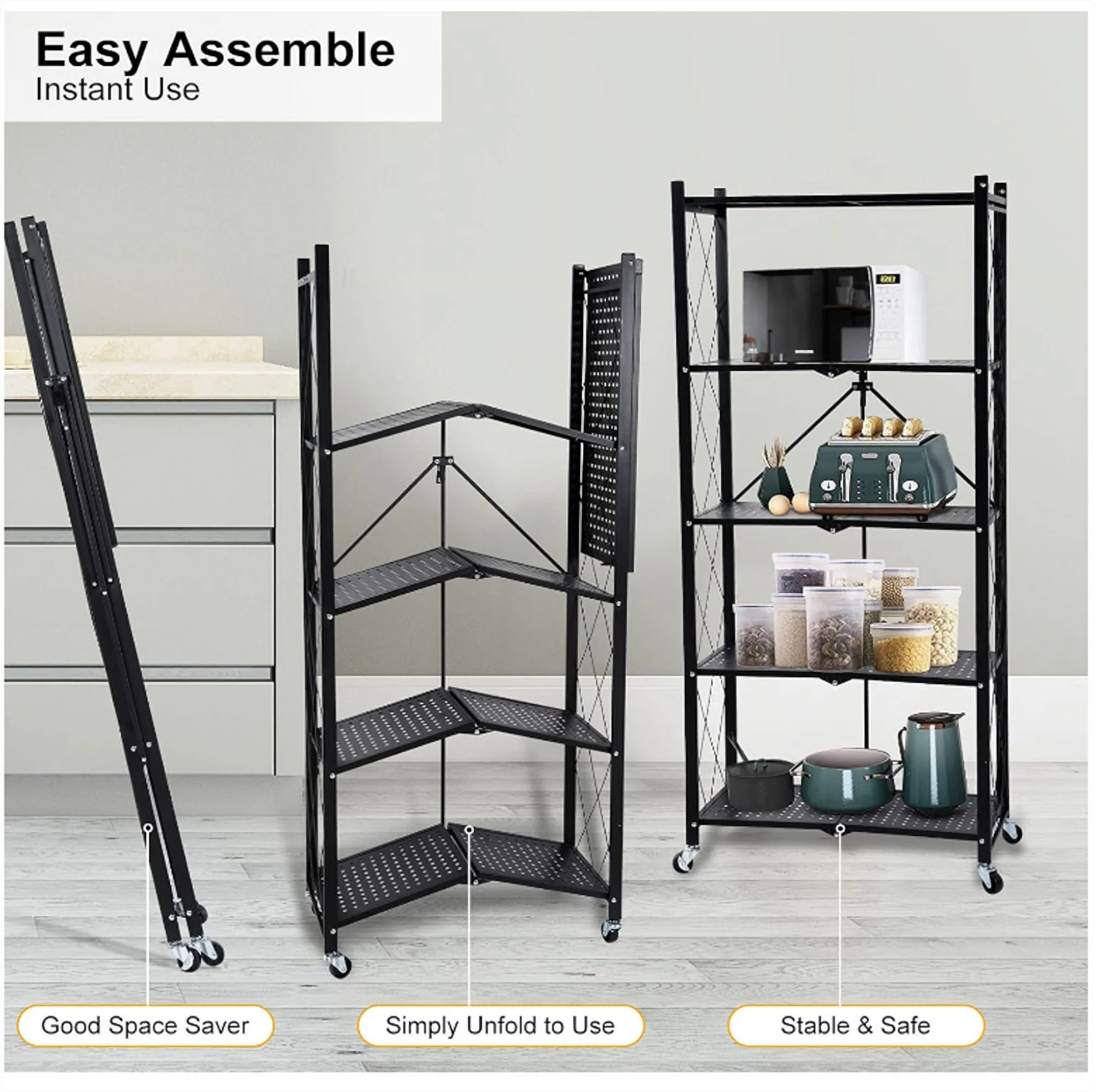 ZOUYUE Foldable Heavy-Duty 5-Tier Storage Shelf Unit, Black - Image 3