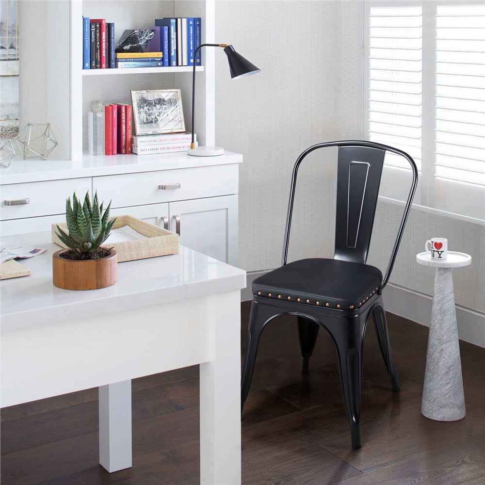 Alden Design Industrial Metal Studded Dining Chair with Cushion, Set of 4, Black - Image 4