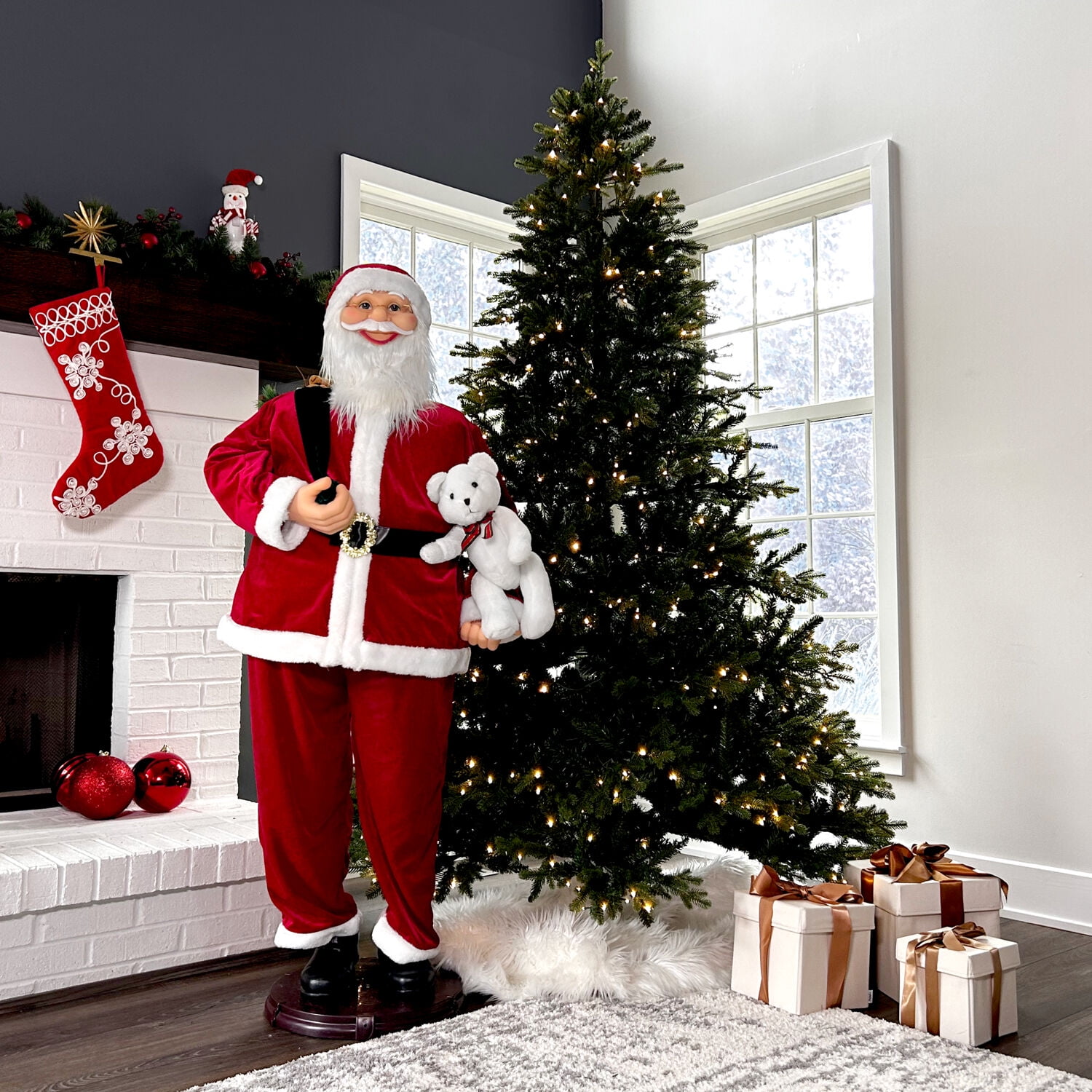 Fraser Hill Farm 4.8 ft Life-Size Dancing Santa Claus with Teddy Bear and Toy Sack Animatronic Figurine, FASC058D-14RED - Image 16