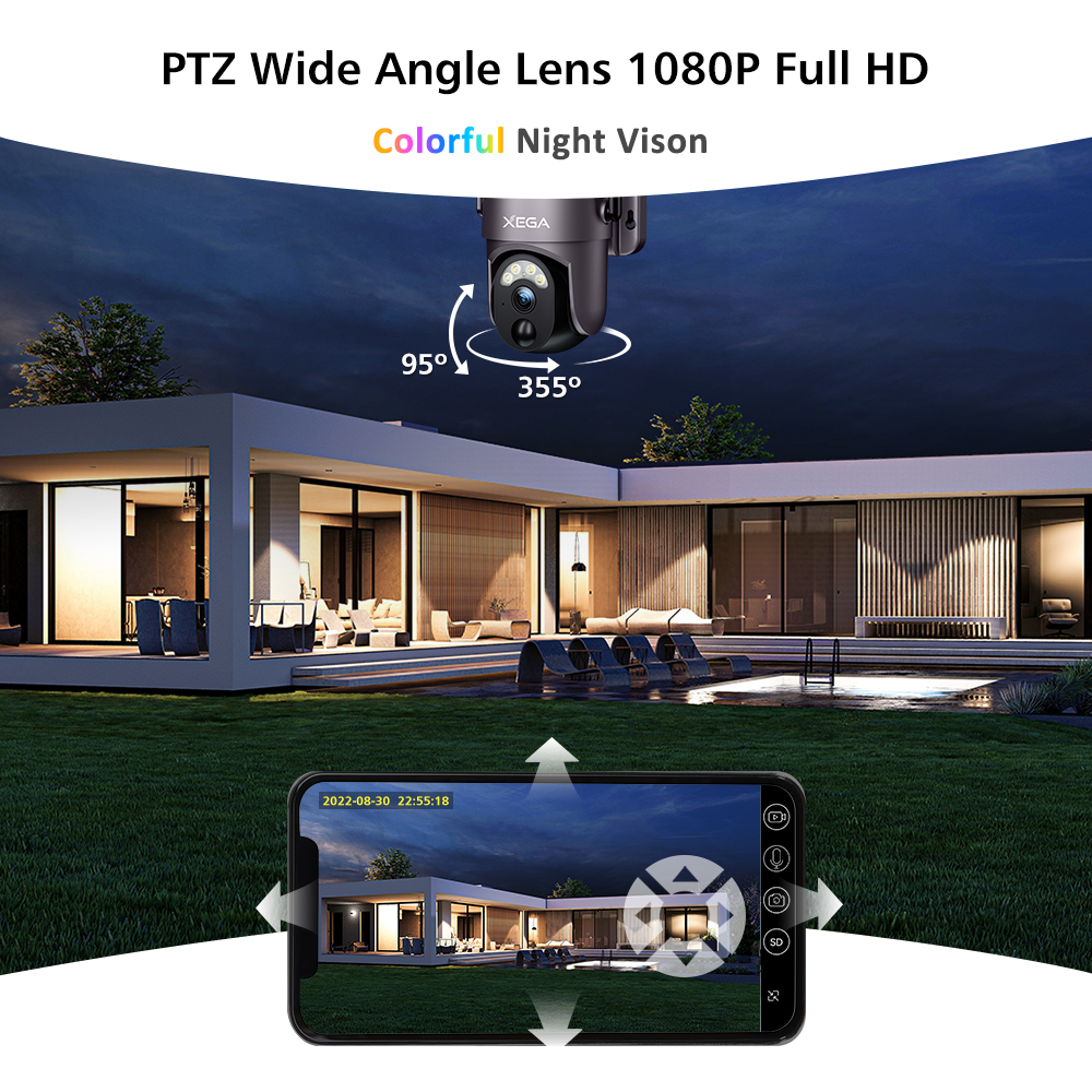 Xega S50-P 2K 4MP Solar Security Camera with Spotlight, Siren, PIR Detection, Color Night Vision, 2-Way Audio, IP66, 1-Pack - Image 6