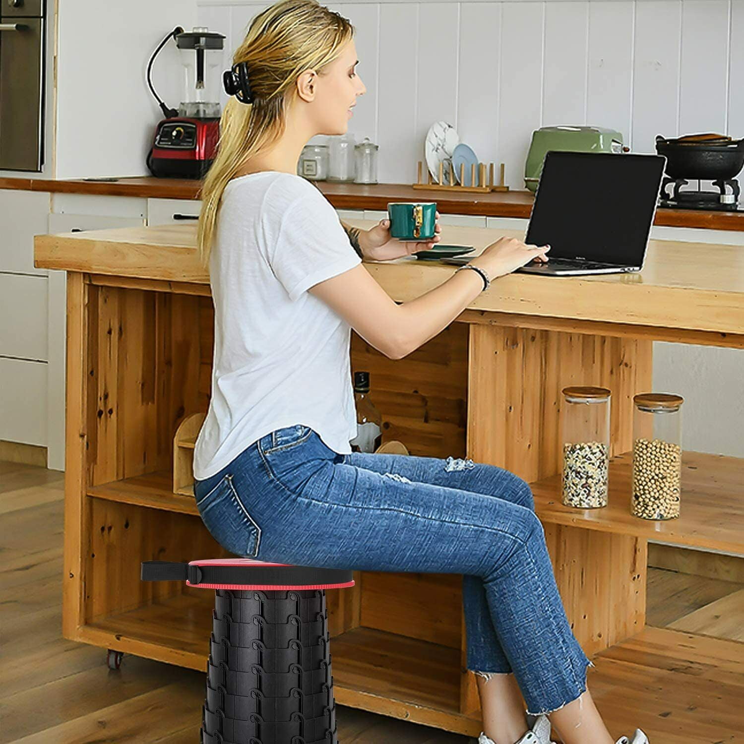 VINAUO Collapsible Chairs,Collapsible Seat,Telescoping Stool Adjustable Height for Fishing,Hiking Tours,BBQ,Parties,Outdoor Red - Image 5