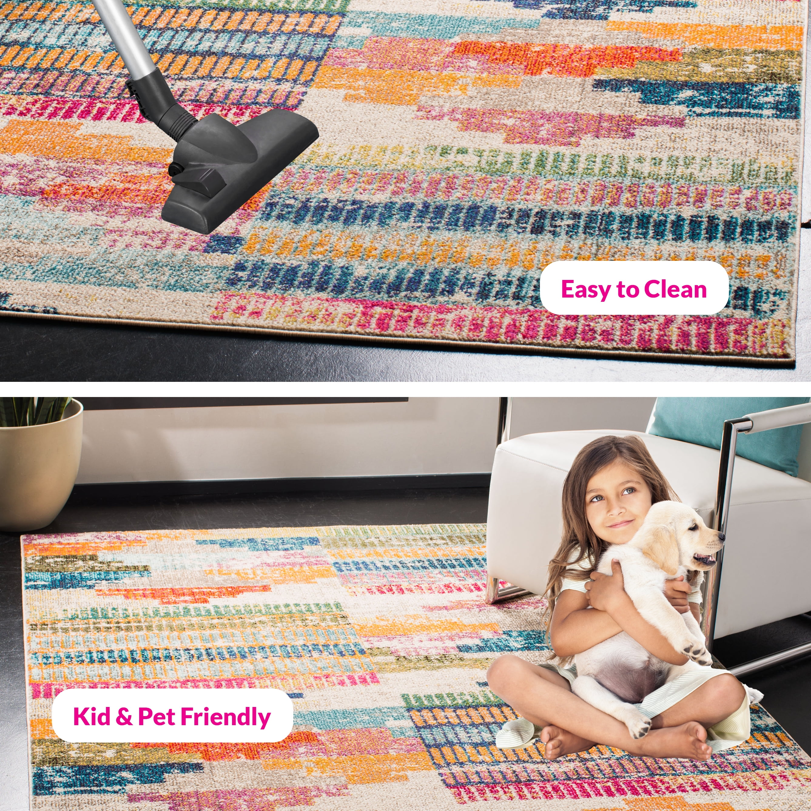 SAFAVIEH Madison Jytte Abstract Area Rug, Ivory/Multi, 5'3" x 7'6" - Image 11