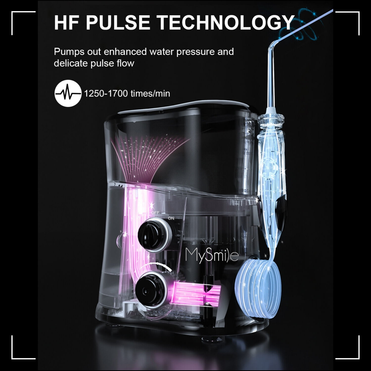 MySmile 1000ML Countertop Water Dental Flosser Teeth Cleaner 10 Settings Electric Power Oral Irrigator with Blue Light Storage Bag and 7 Jet Tips - Image 4