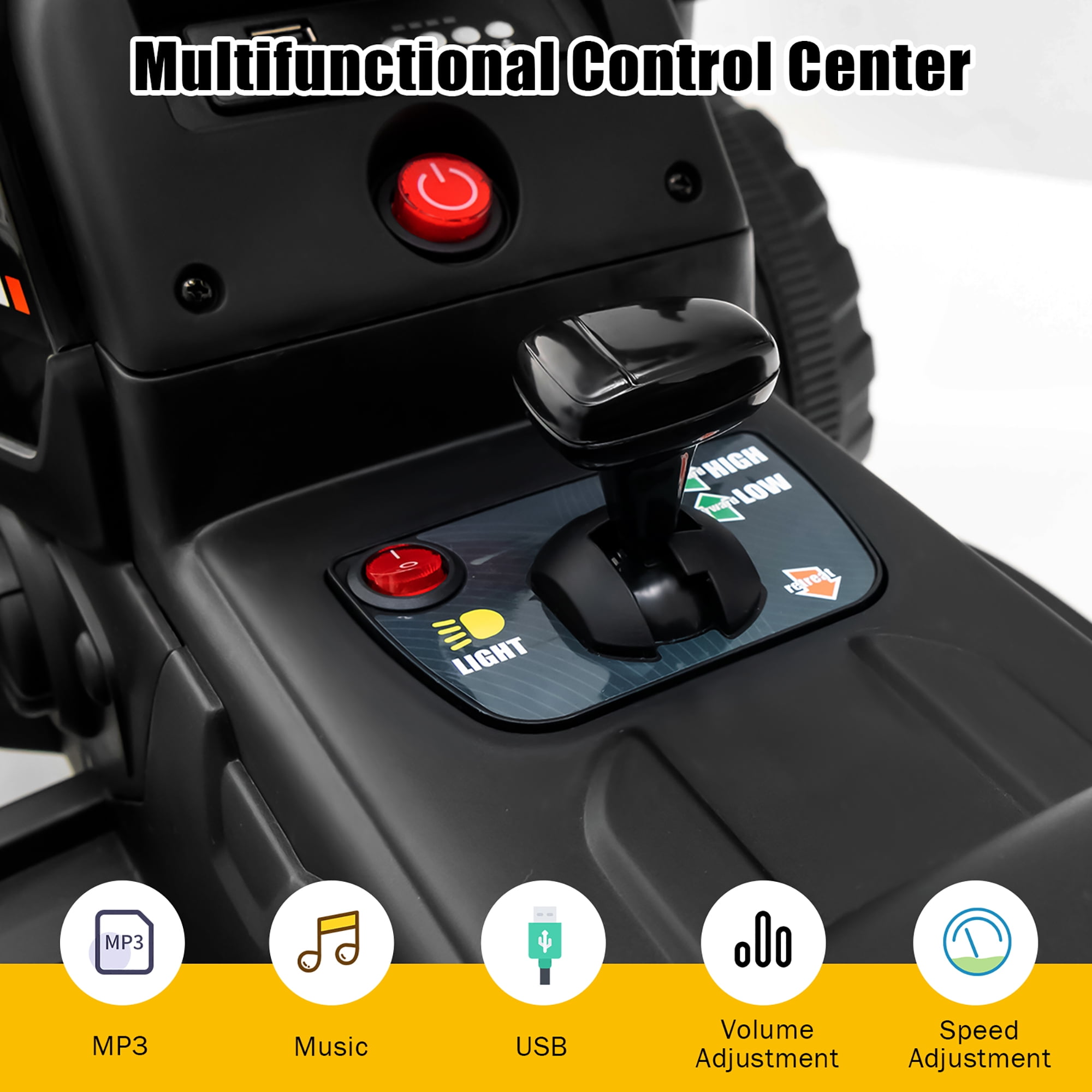 Costway 12V Kids Ride On Tractor with Trailer Ground Loader w/ RC & Lights Dark Black - Image 7