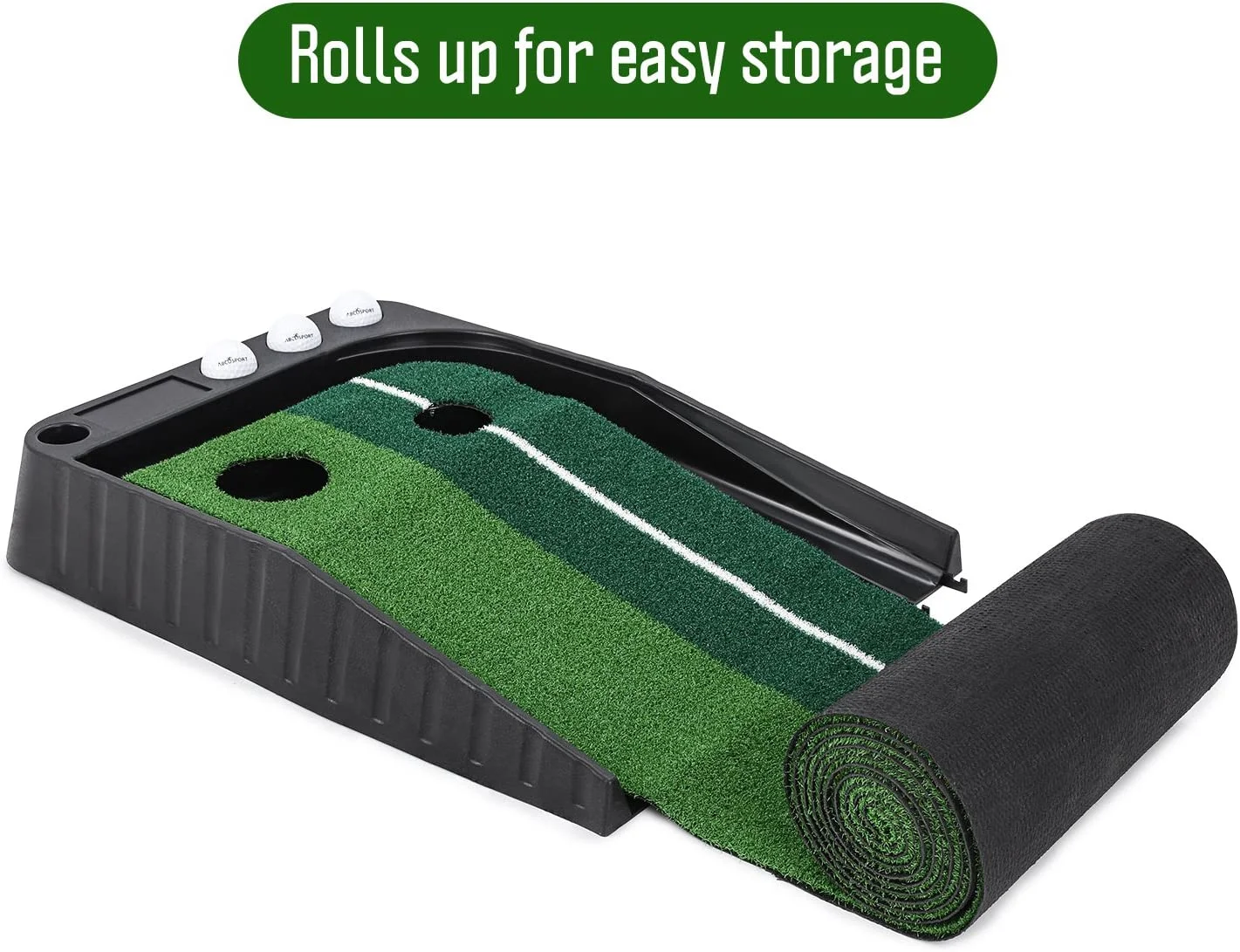 Abcosport Indoor Golf Putting Practice Mat – Auto Ball Return Function – Life-Like Portable Golf Court Real-Like Grass – Extra-Long Golf Mat – 3 Bonus Balls - Image 5