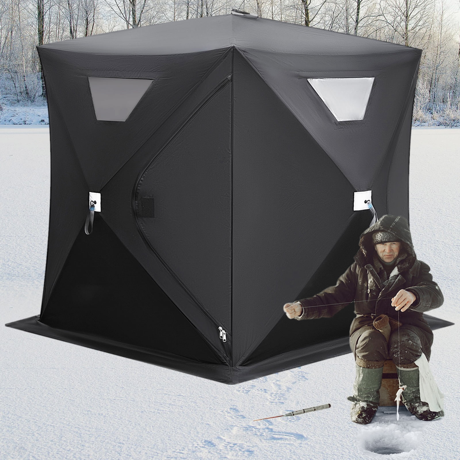 VEVORbrand Ice Fishing Shelter Tent, 2 Person 300 D Oxford Fabric Portable, Strong Waterproof for Outdoor Fishing, 148 x 148 x 168 cm, Black - Image 7