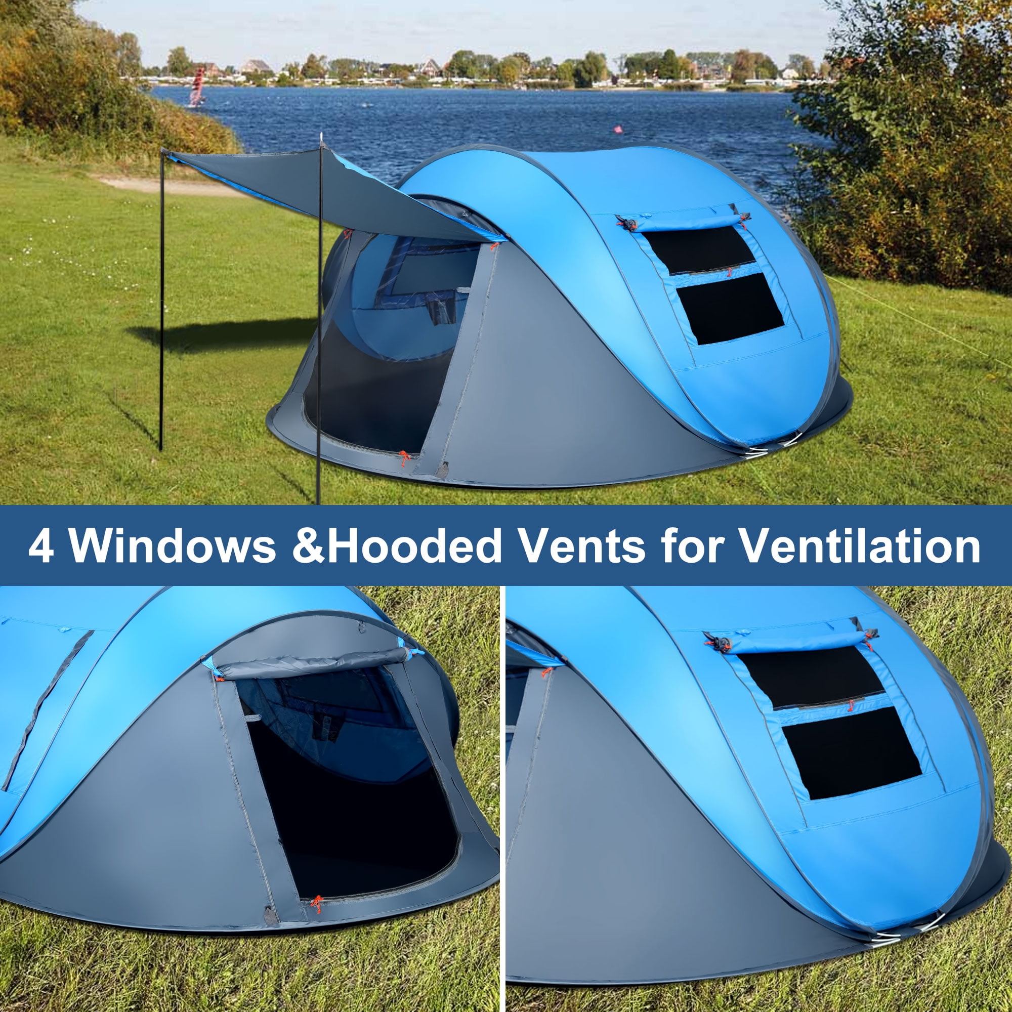 6 Person Easy Pop up Tents for Camping, GVDV 2 Doors-Instant Family Tents with Poles (Blue) - Image 4