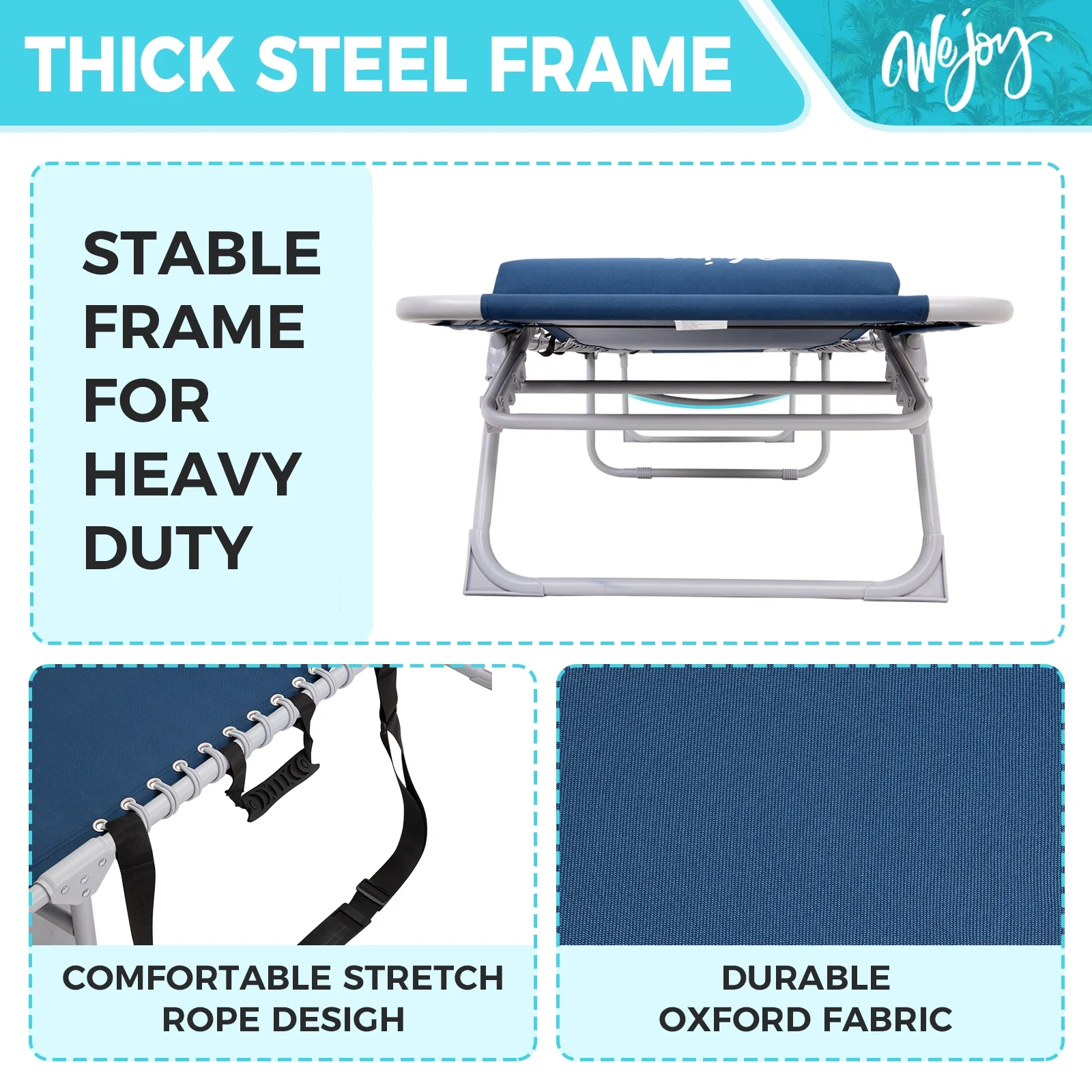 #WEJOY Folding Chaise Lounge, Portable Tanning Chair, 5-Positions Adjustable Beach Chair with Side Table & Pillow & Detachable Pocket, Max Load 264 lbs - Image 3