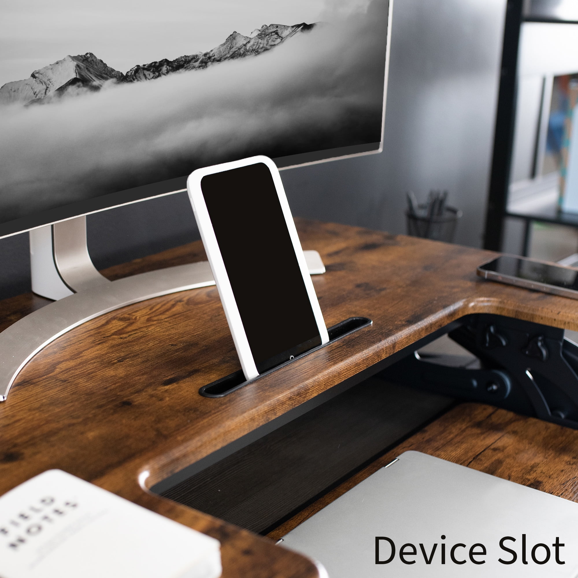 VIVO Rustic Vintage Brown Standing Desk Riser, Tabletop Sit-Stand, Black Frame - Image 4