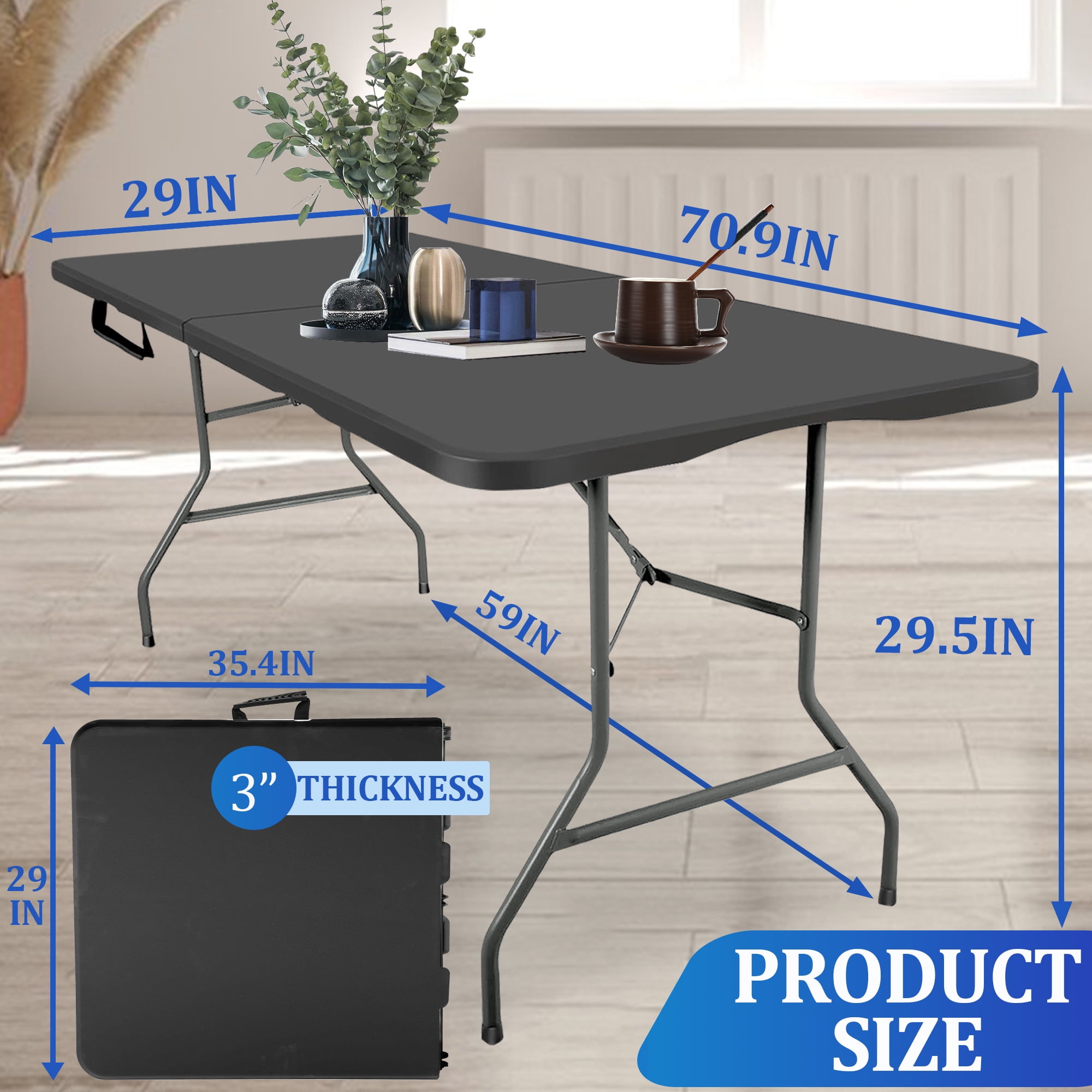 6FT Folding Table with Lock Mechanism, Portable and Adjustable for Camping, Dining, and Events – Indoor/Outdoor Utility Foldable Table with Collapsible Legs, Black - Image 6
