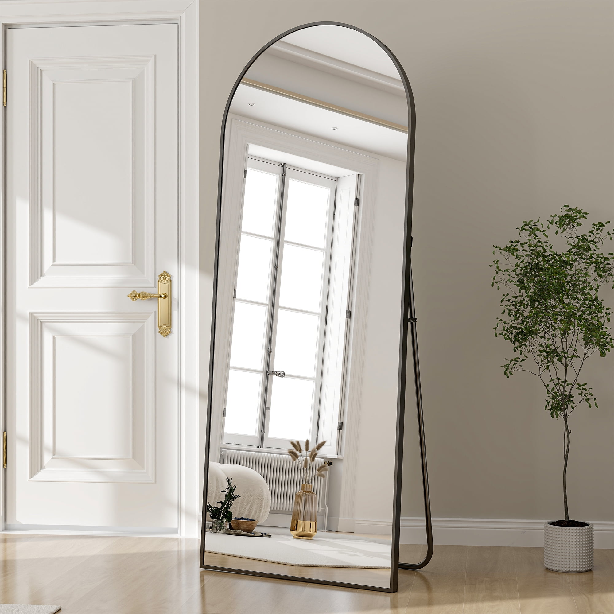 Anyrose 24"x65" Full Length Mirror with Arch-Top Standing Mirror Wall Mounted, Black - Image 5