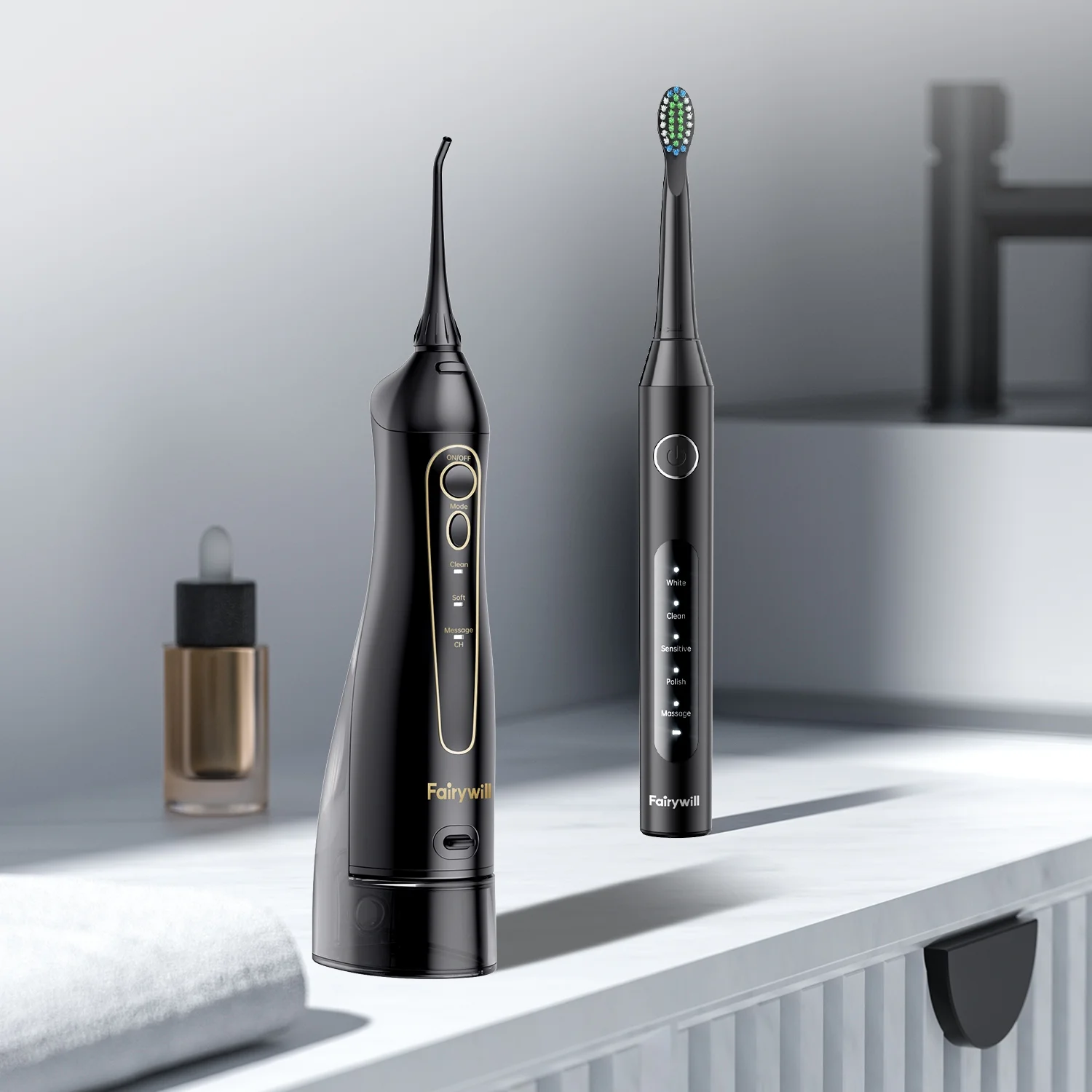 Fairywill Electric Toothbrush Water Flosser Combo, 47000/min Sonic Toothbrush with 5 Modes and 300ml Oral Irrigator,4 Brush Heads & 4 Jet Tips Included, Black - Image 3