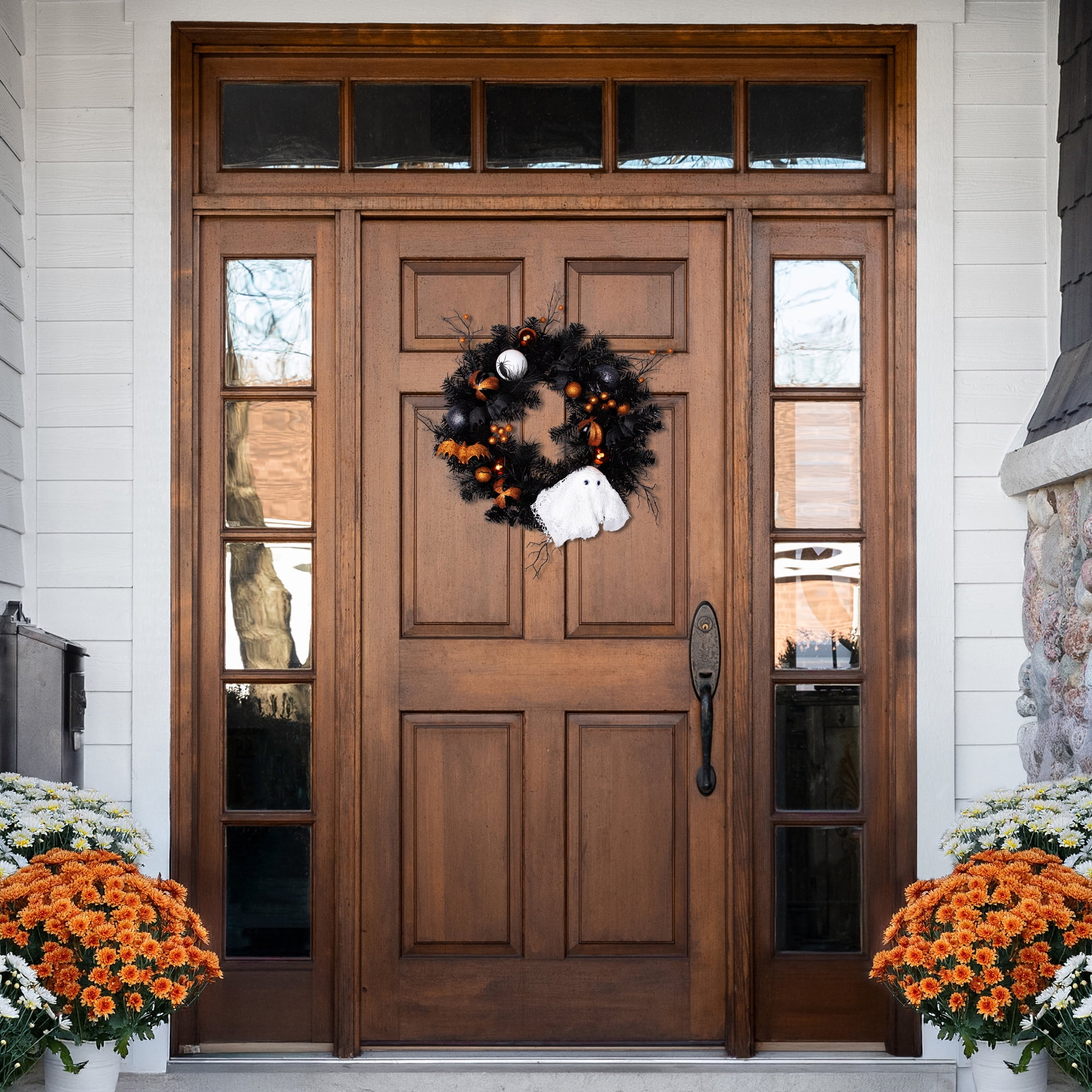 Northlight Ornaments and Ghost Halloween Twig Pine Wreath - 24" - Orange and Black - Unlit - Image 4