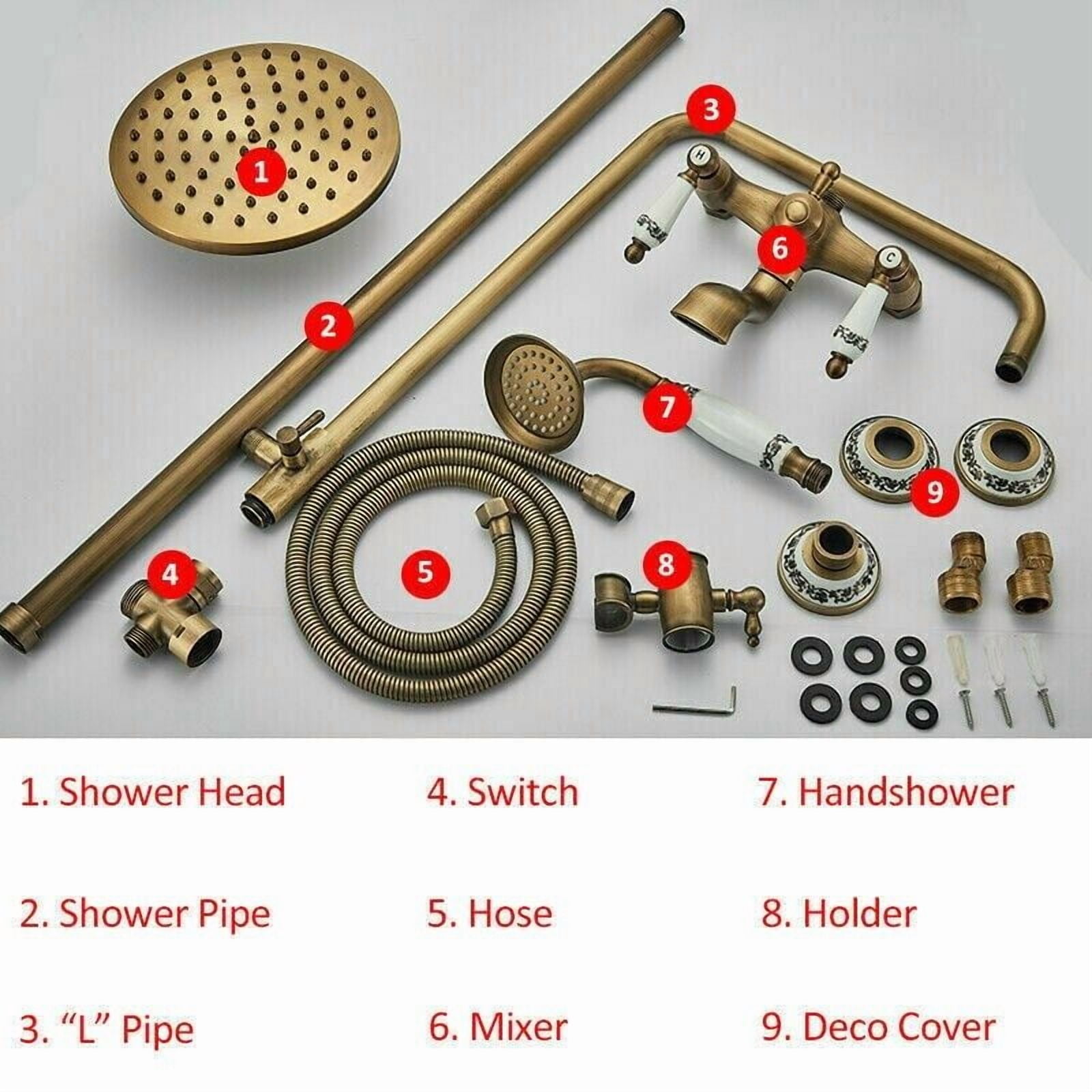 Zovajonia Shower Fixture Antique Brass 8"Rainfall Shower Faucet System Set Mixer Fixture Exposed Tap - Image 8
