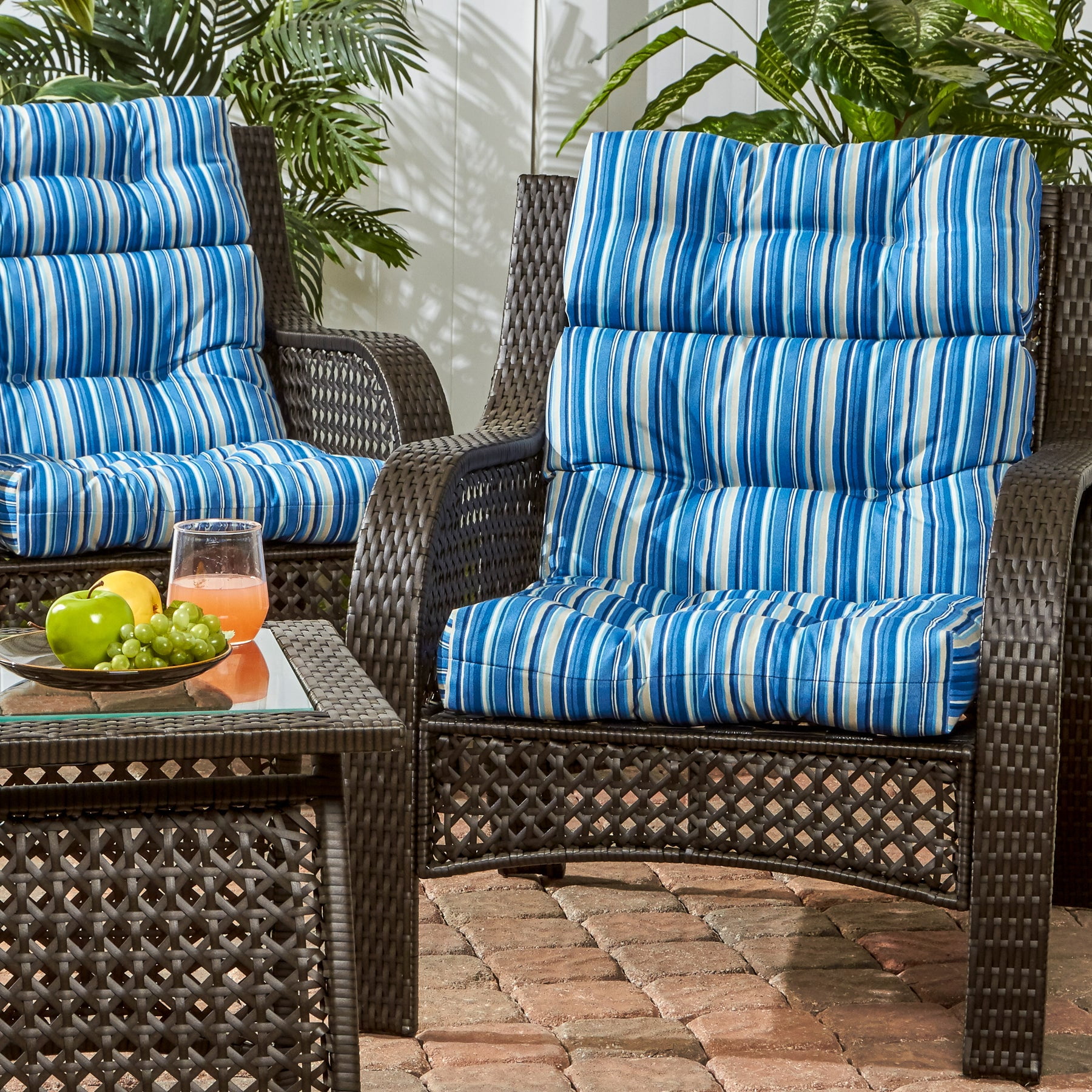 Sapphire Stripe 44 x 22 in. Outdoor High Back Chair Cushion (2-Pack) by Greendale Home Fashions - Image 6