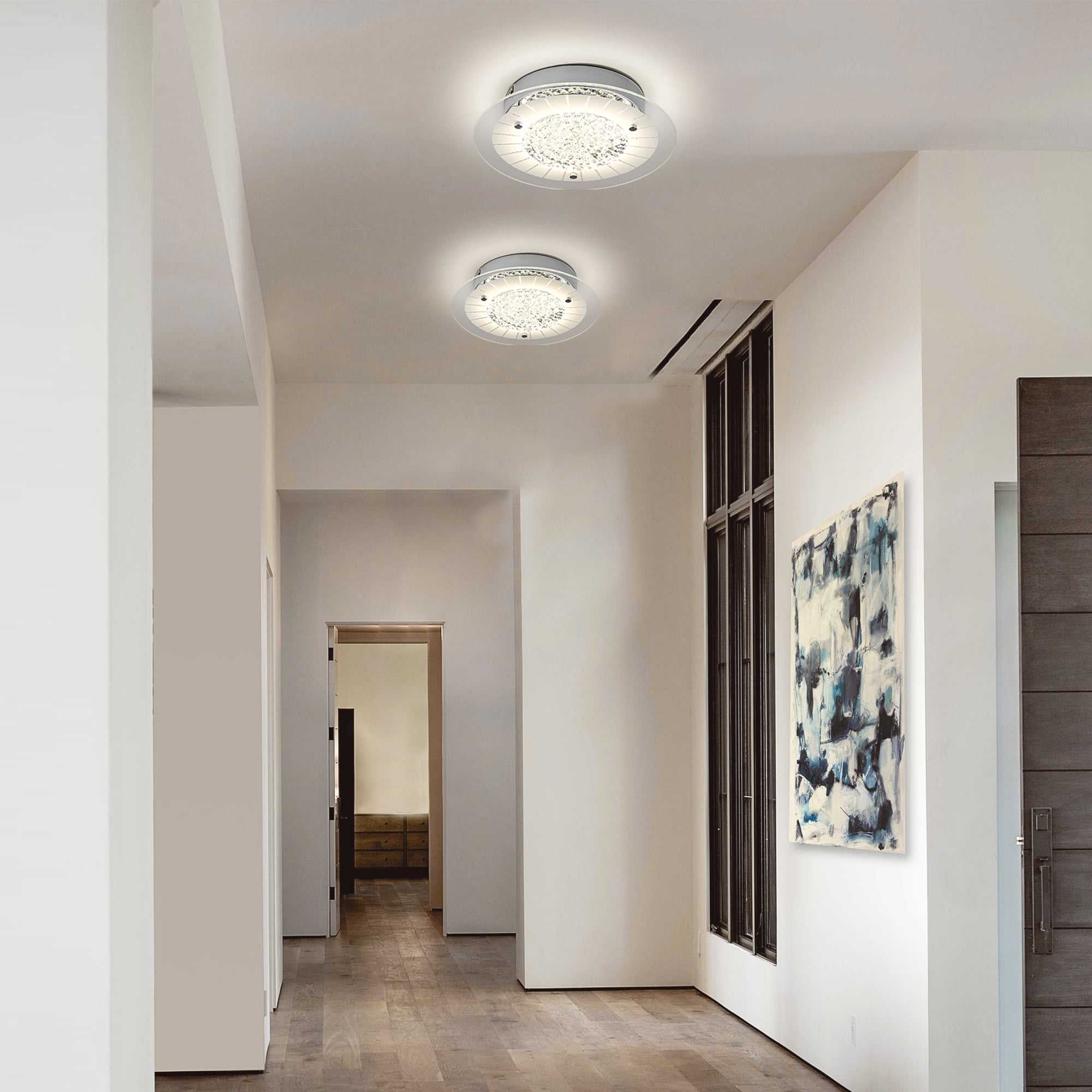 Auffel Crystal Flush Mount Ceiling Light Dimmable 4000K Daylight Kitchen Lighting Fixtures Ceiling LED for Bedroom Hallway 11inch Nickel Glass Round 12W - Image 7