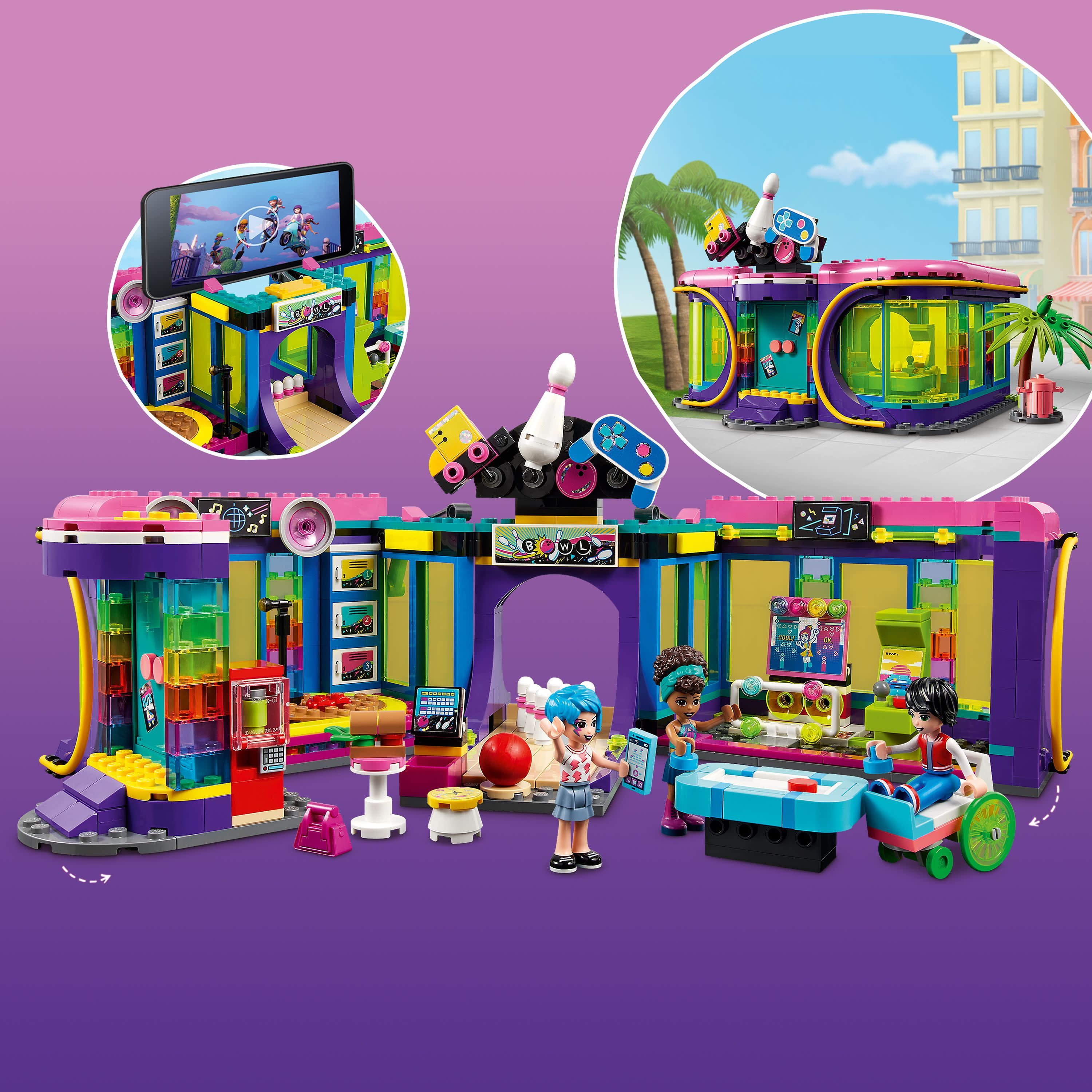 LEGO Friends Roller Disco Arcade Set 41708, Toy Bowling Game, Includes Andrea Mini-Doll, Perfect Birthday Present for Kids, Girls, and Boys Ages 7 and Up, Playset Encourages Creative Play - Image 6
