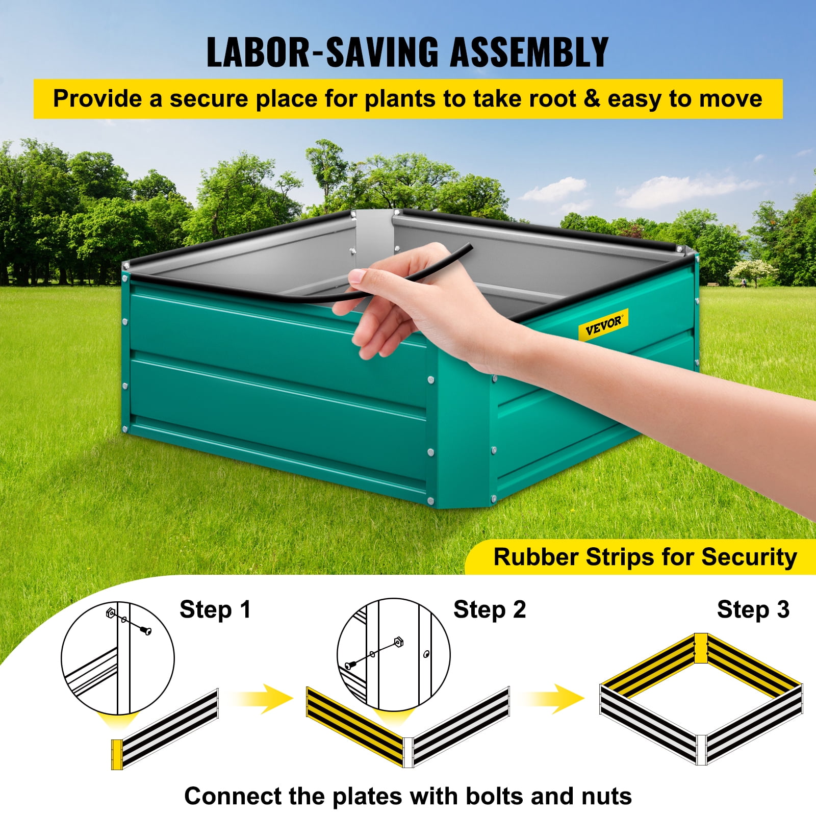 VEVORbrand Raised Metal Garden Bed, 32"x32"x12" Steel Garden Bed Square Garden Planter Box, Steel Raised Garden Bed Kit, Compost Garden Bed for Outdoor - Image 3