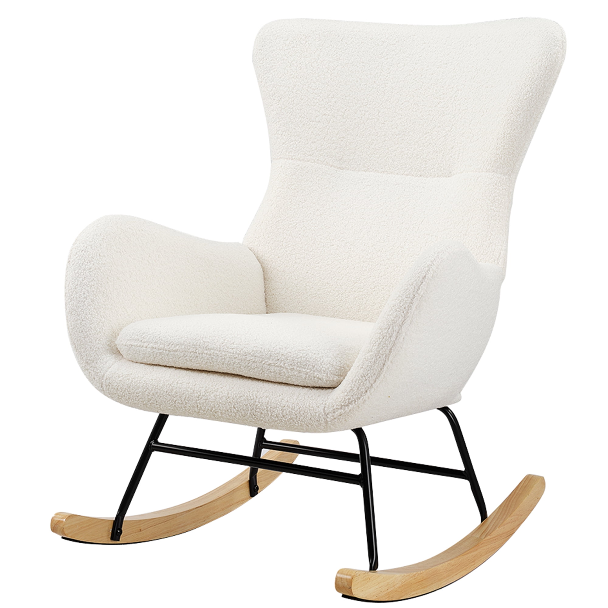 TrumanPick Nursery Rocking Chair, Upholstered Glider Arm Chair Accent Chair with High Wingback for Living Room Baby Bedroom, Teddy Fabric, Ivory White - Image 8