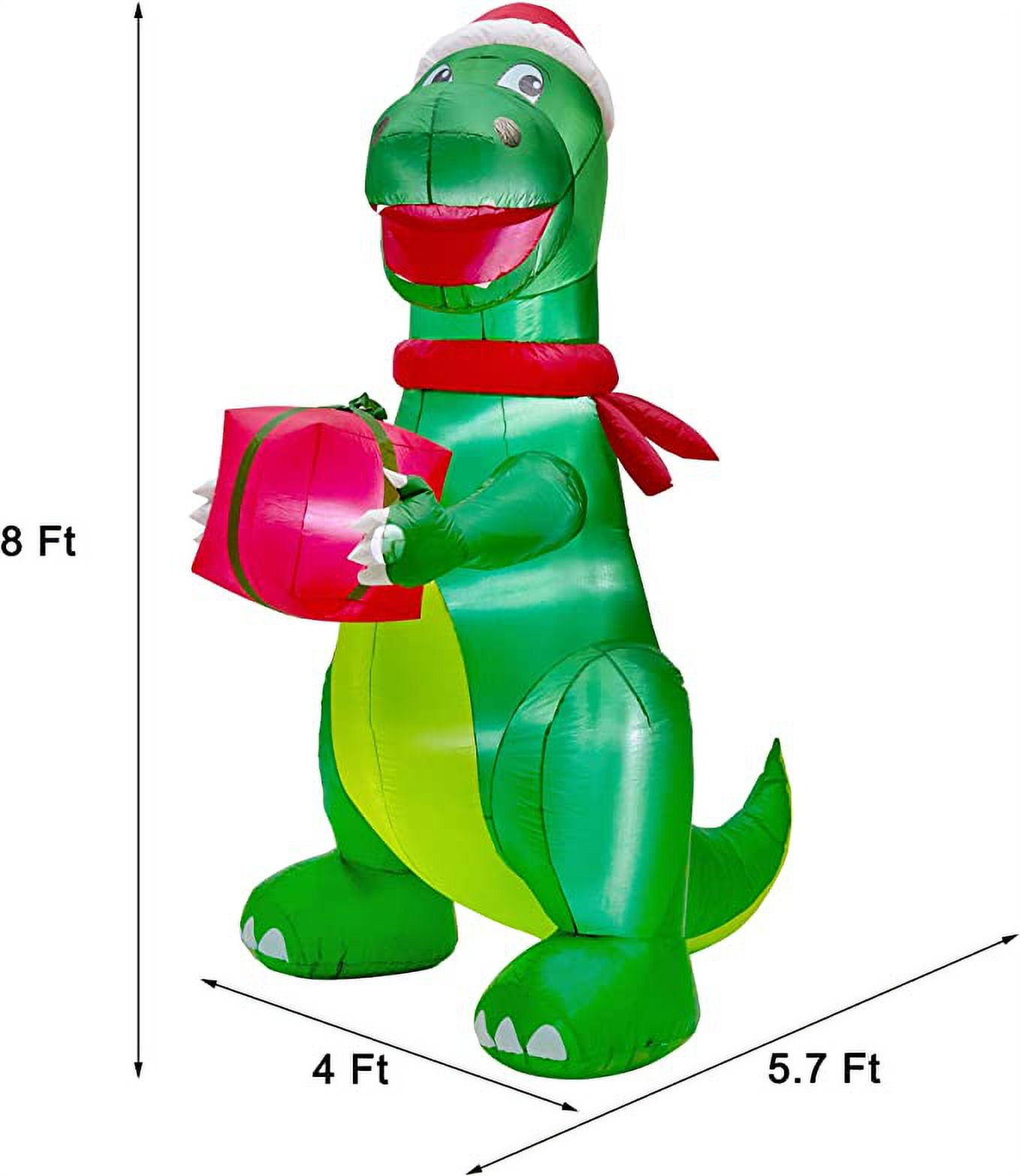 Twinkle Star Christmas 8FT Inflatables Lighted Green Dinosaur with Christmas Hat and Gift Box - Image 6