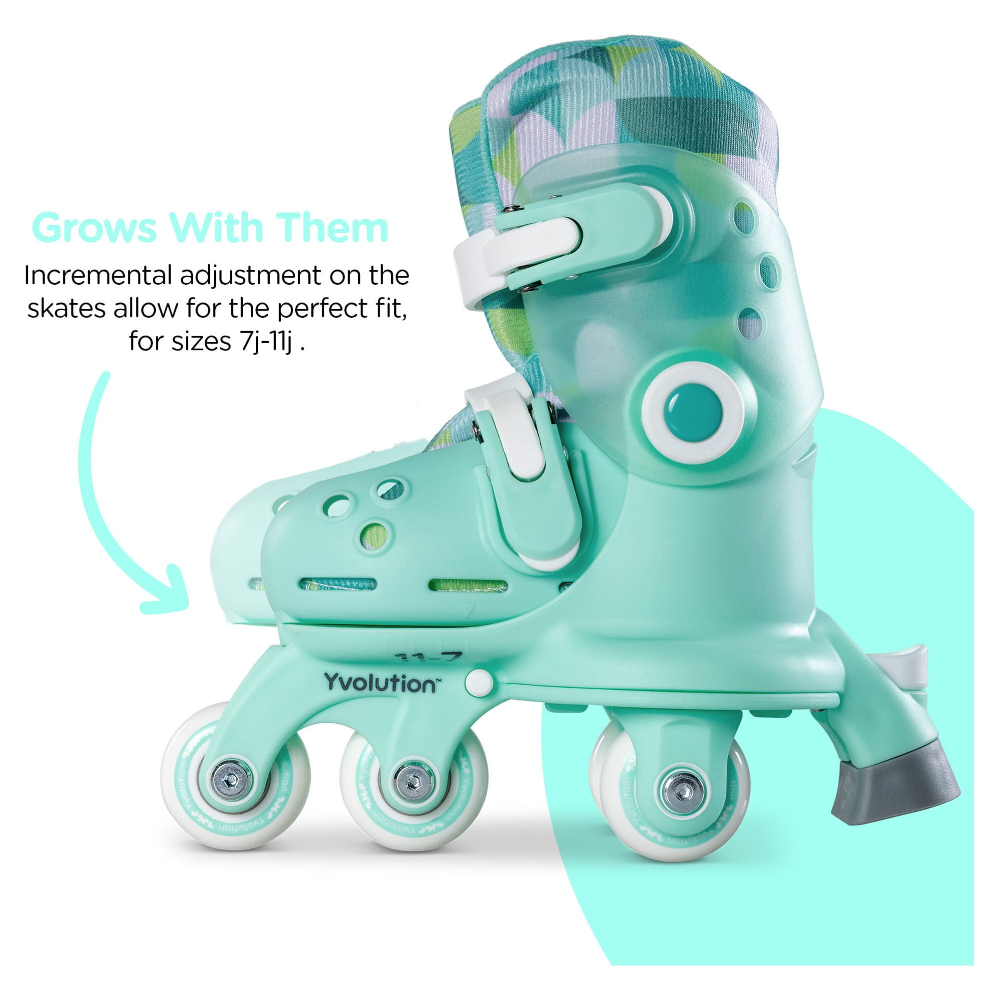 Yvolution Twista Kids Skates, Adjustable Modes, Kids Size 7J-11J, One Pair, Unisex, Green - Image 11