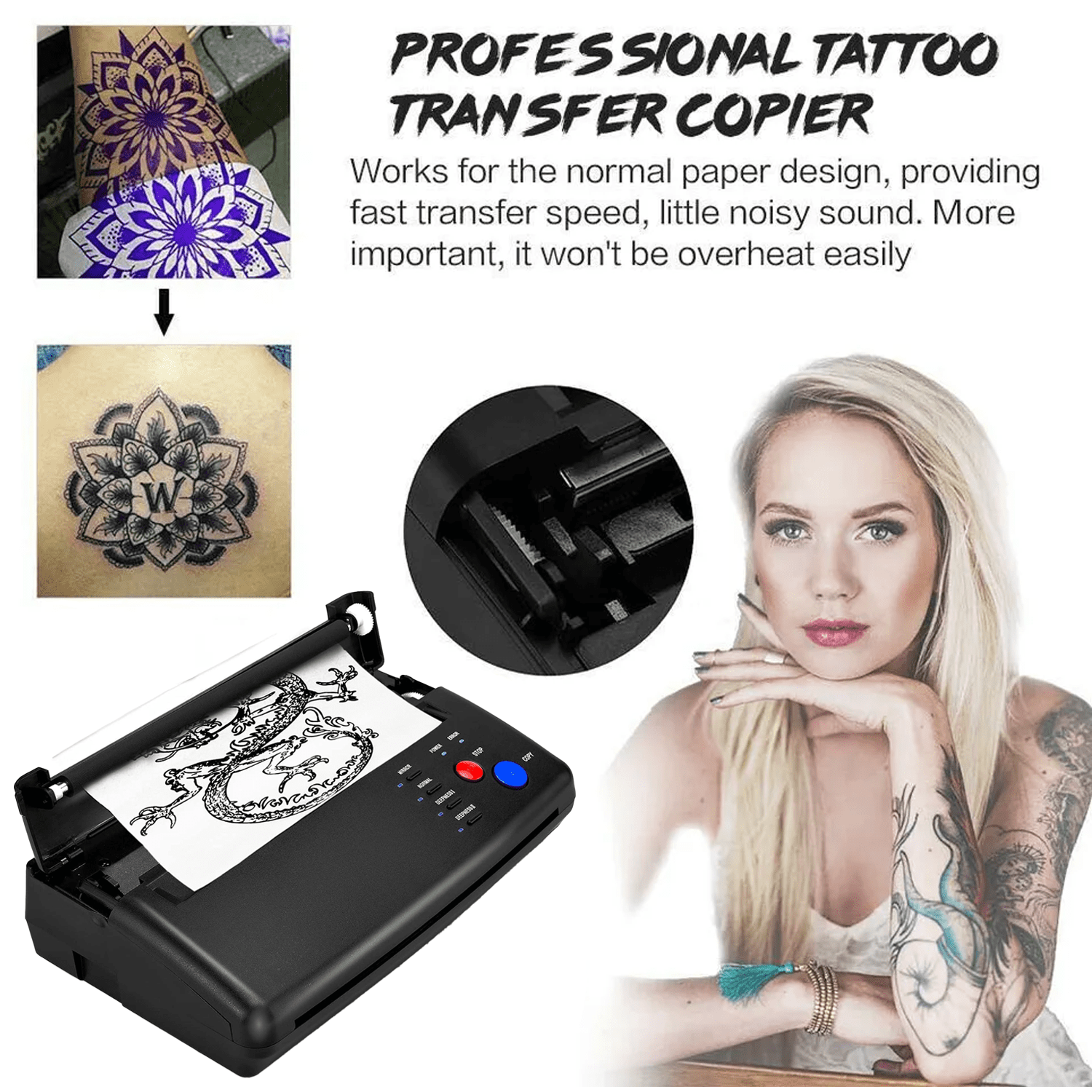 ARDIKAMA Black Tattoo Transfer Copier Printer Machine Thermal Stencil Paper Maker with 20 Free Transfer Paper - Image 5