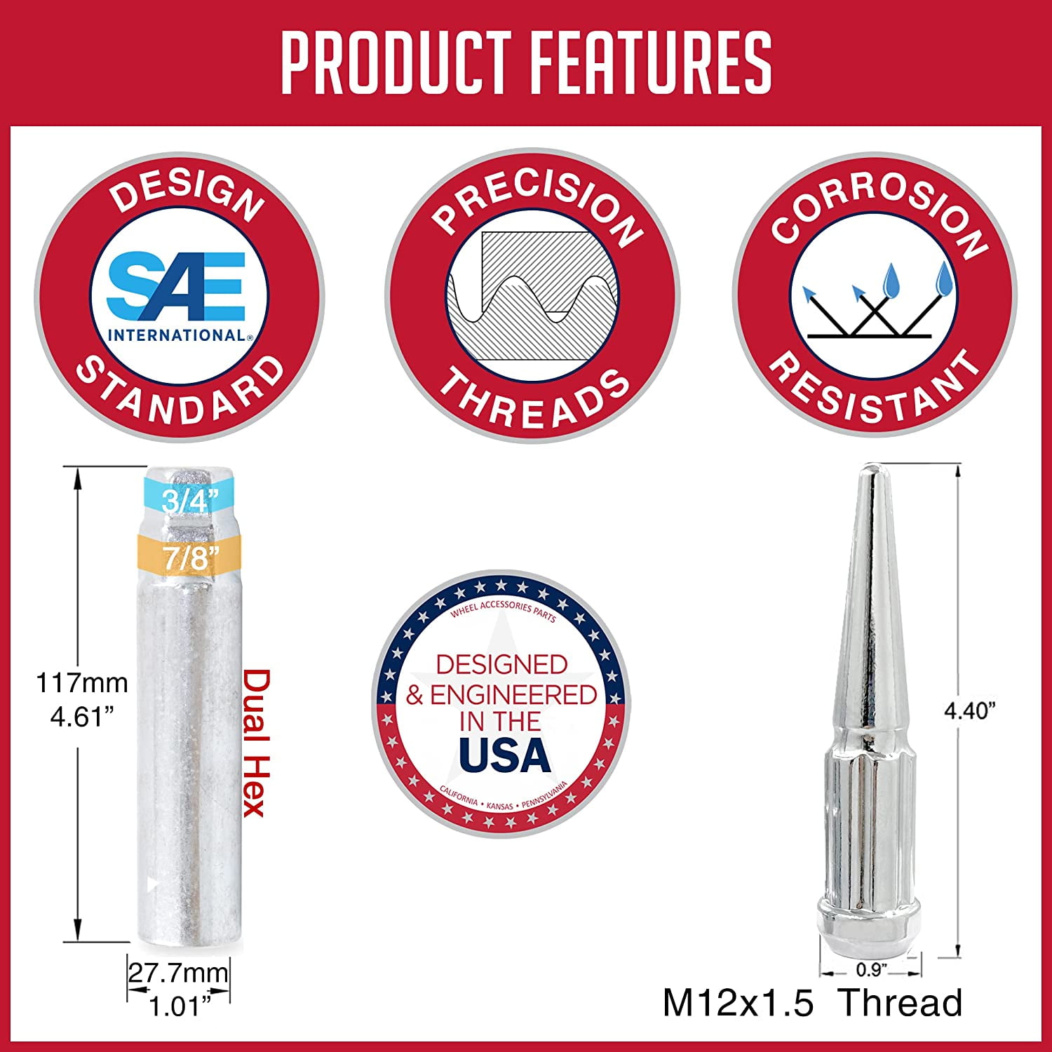 Wheel Accessories Parts 20 Pcs 12mm 1.25 12x1.25 Thread Lug Nuts Spike Spline Solid Metal Truck Spline 4.40" Long Chrome Fits Most Subaru Nissan Passenger Cars - Image 4