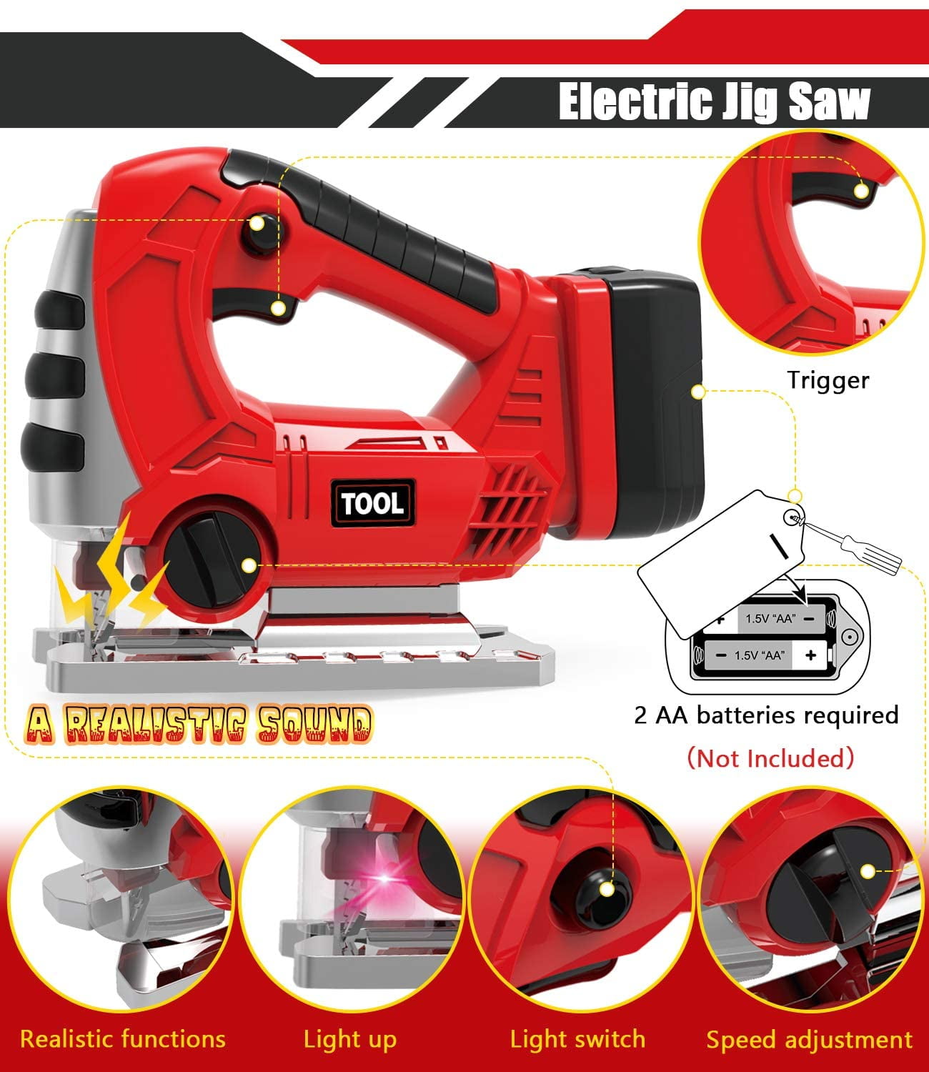 Exercise N Play Kids Power Tool Play Set W/ Electric Toy Drill Chainsaw Jigsaw Toy - Image 7