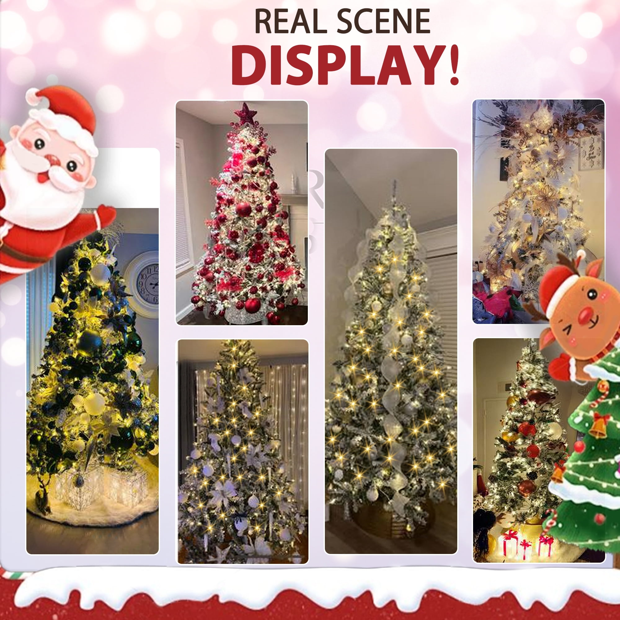 IZNEN 7.5ft Pre-Lit Snowflake Flocked Christmas Tree,8 Modes LED Lights,Artificial Xmas Tree with Storage Bag - Image 12