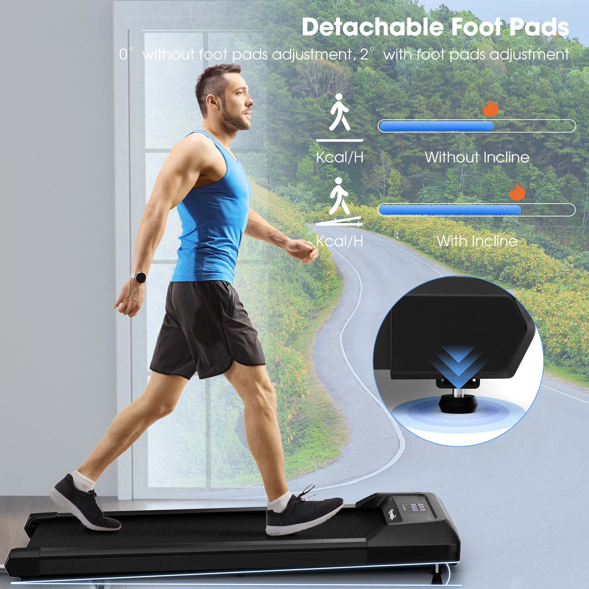 SuperFit 0.6-3.8MPH Walking Pad Under Desk Treadmill with Remote Control and LED Display Black - Image 3