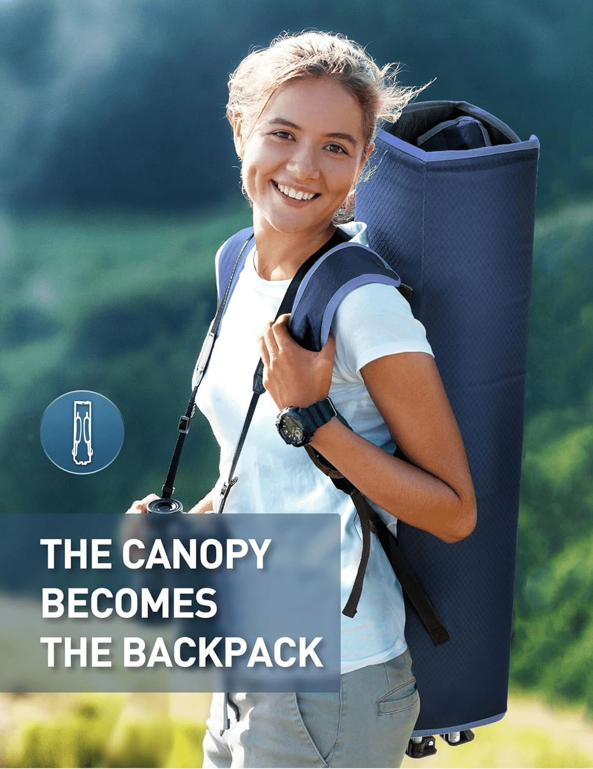 Camping Chairs with Cooler Pouch, Foldable Beach Chair with Canopy Shade for Camping, Sports, Beach, Fishing, Lying, Hiking, Cup Holder & Side Pocket, Support 330 LBS - Blue - Image 4