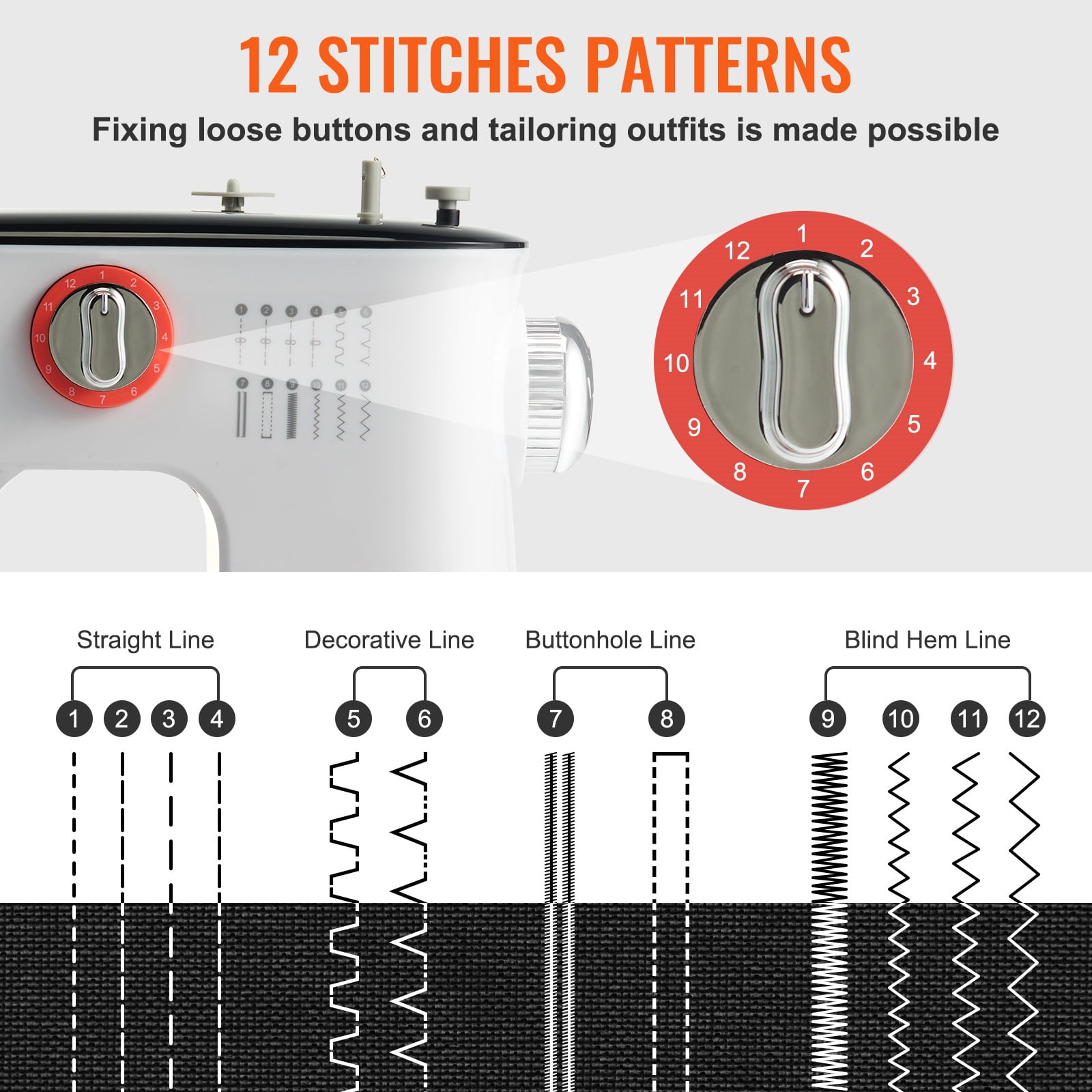 BENTISM Sewing Machine for Beginners, Portable Household Sewing Machine 12 Built-in Stitches and Reverse Sewing, Dual Speed Kids Sewing Machine Extension Table Foot Pedal with Foot Pedal & Sewing Kit - Image 4