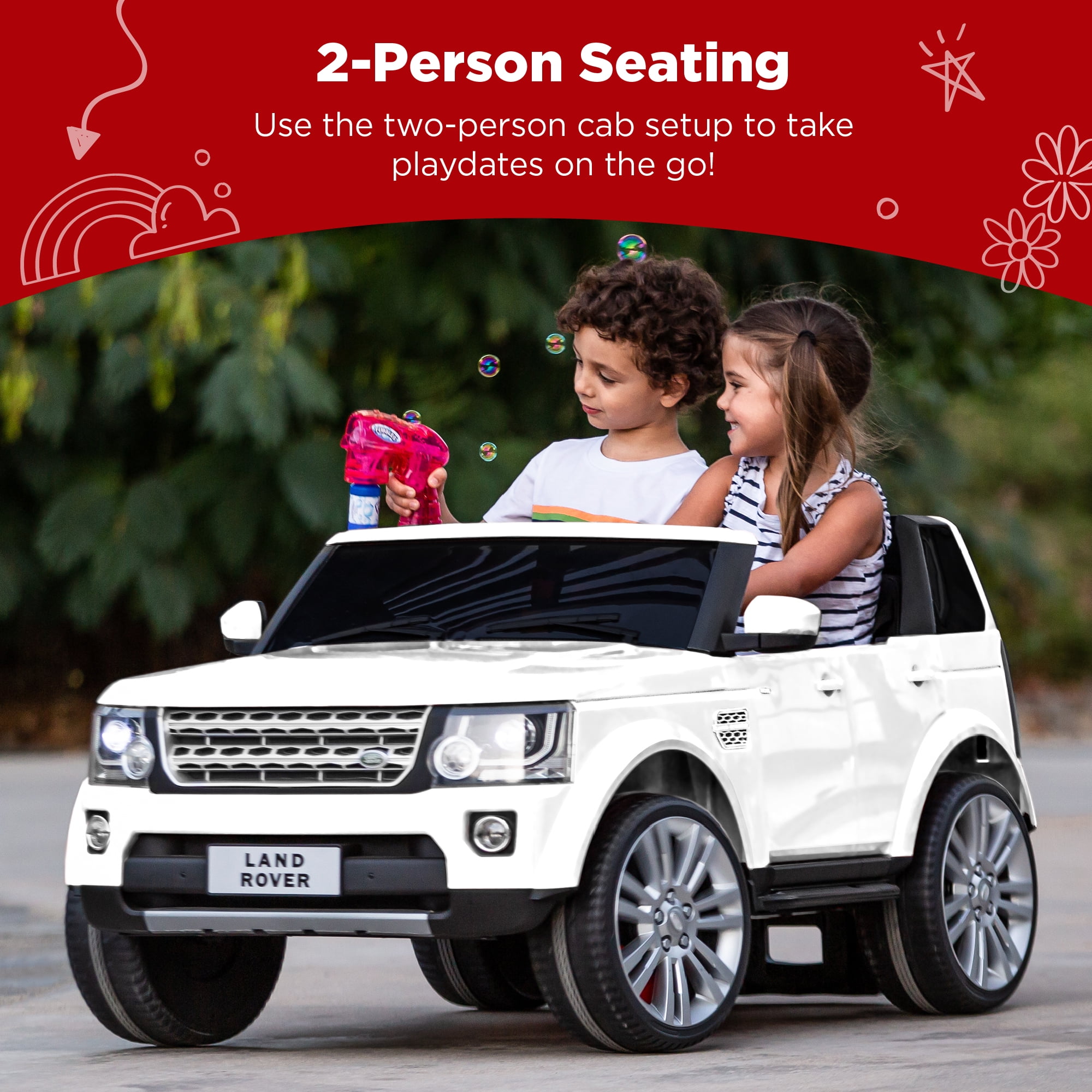 Best Choice Products 12V 3.7 MPH 2-Seater Licensed Land Rover Ride On Car Toy w/ Parent Remote Control - White - Image 3