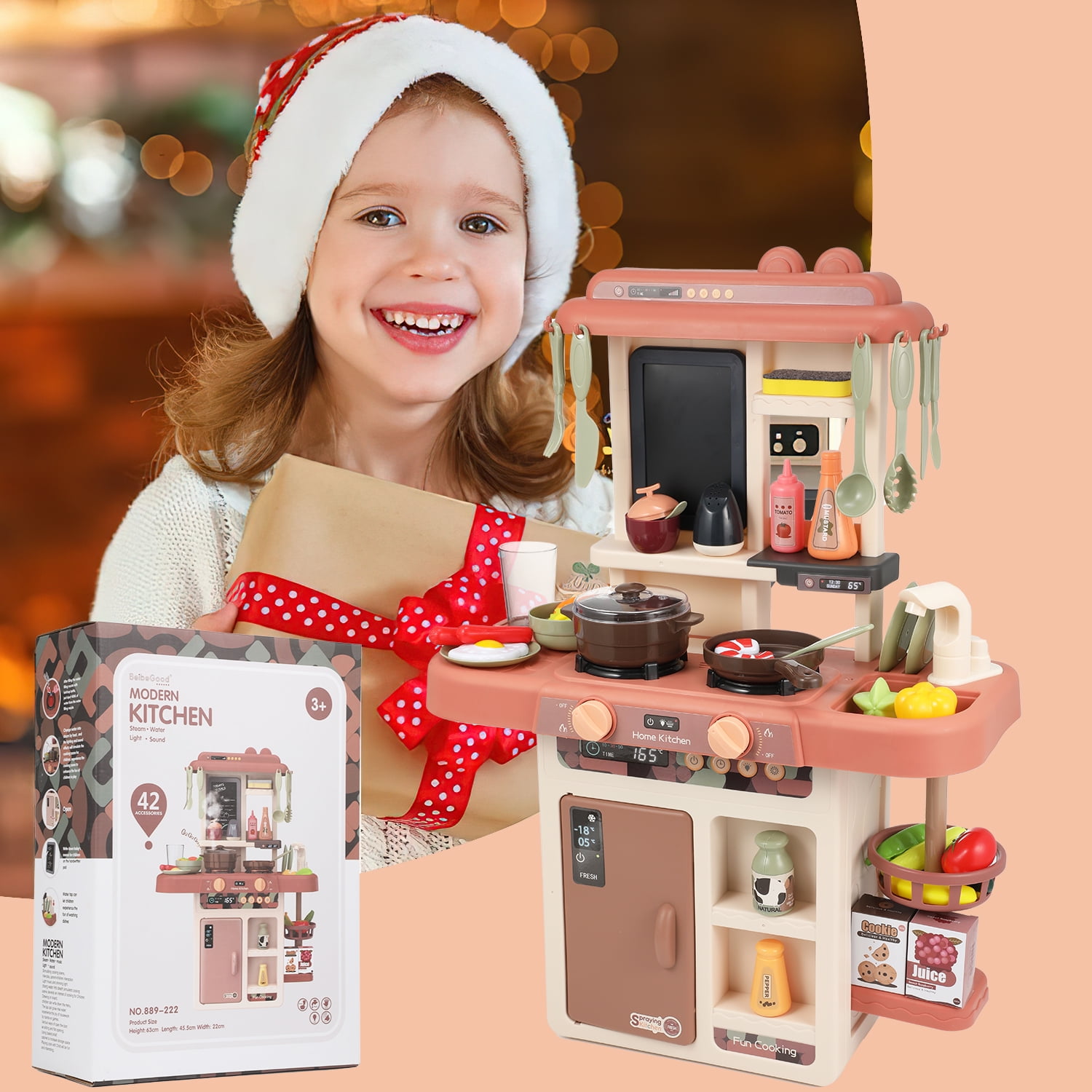 Zacro Play Kitchen Set for Kids, 25Inch Kids Play Kitchen with Realistic Lights and Sounds Simulation of Spray, 42PCS Toy Kitchen Set for Toddlers Girls Boys Gift - Image 5