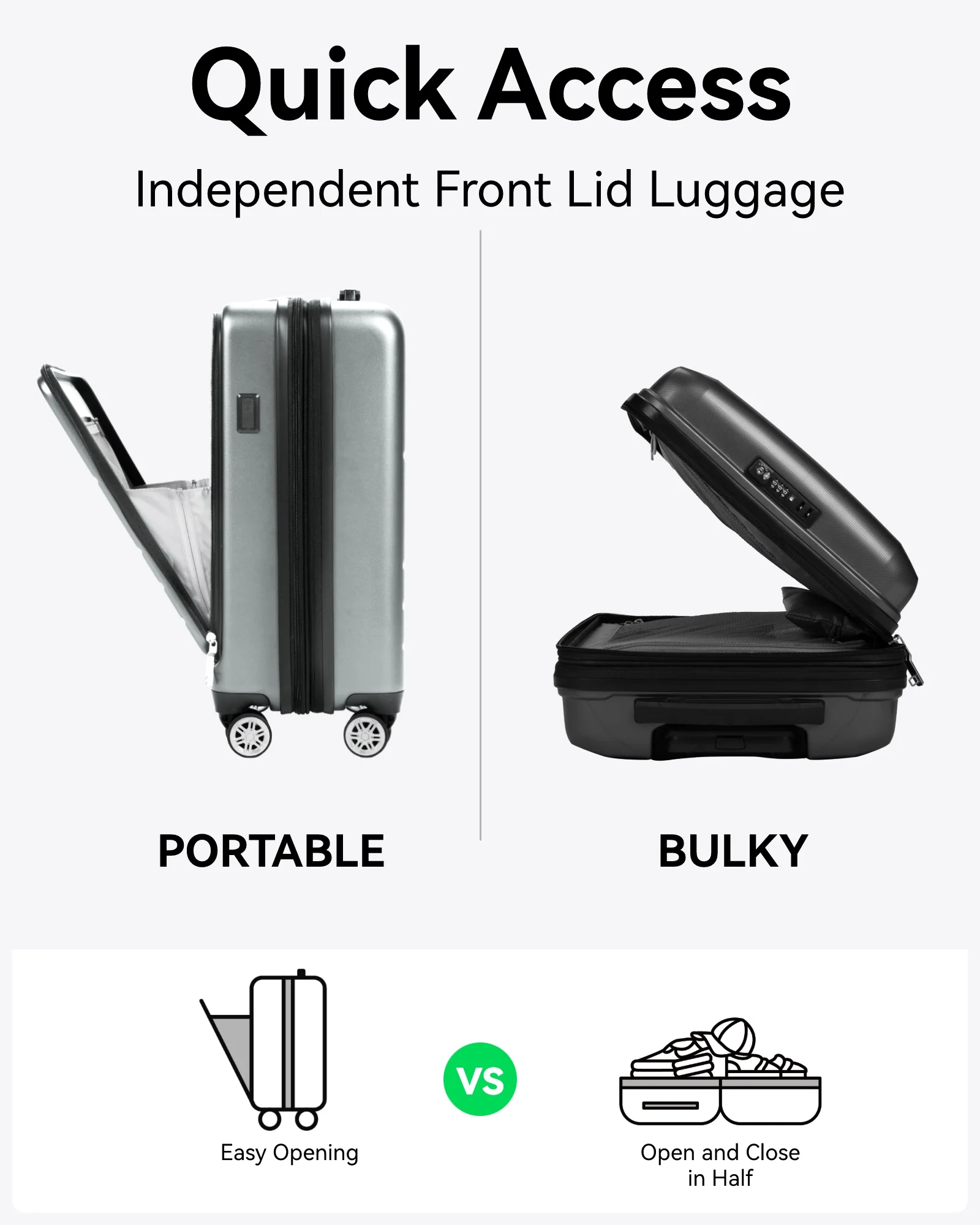 YOETEY Carry on Luggage,PC Expandable Hardside Luggage with Front Pocket USB Port for Adult 20 inch - Image 5