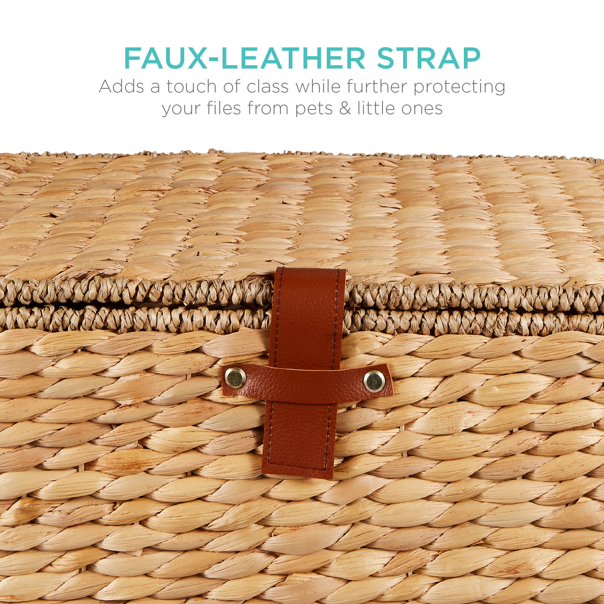 Best Choice Products Hyacinth Rolling Filing Cabinet Mobile Organizer Storage Basket w/ Lid, Locking Wheels - Natural - Image 4