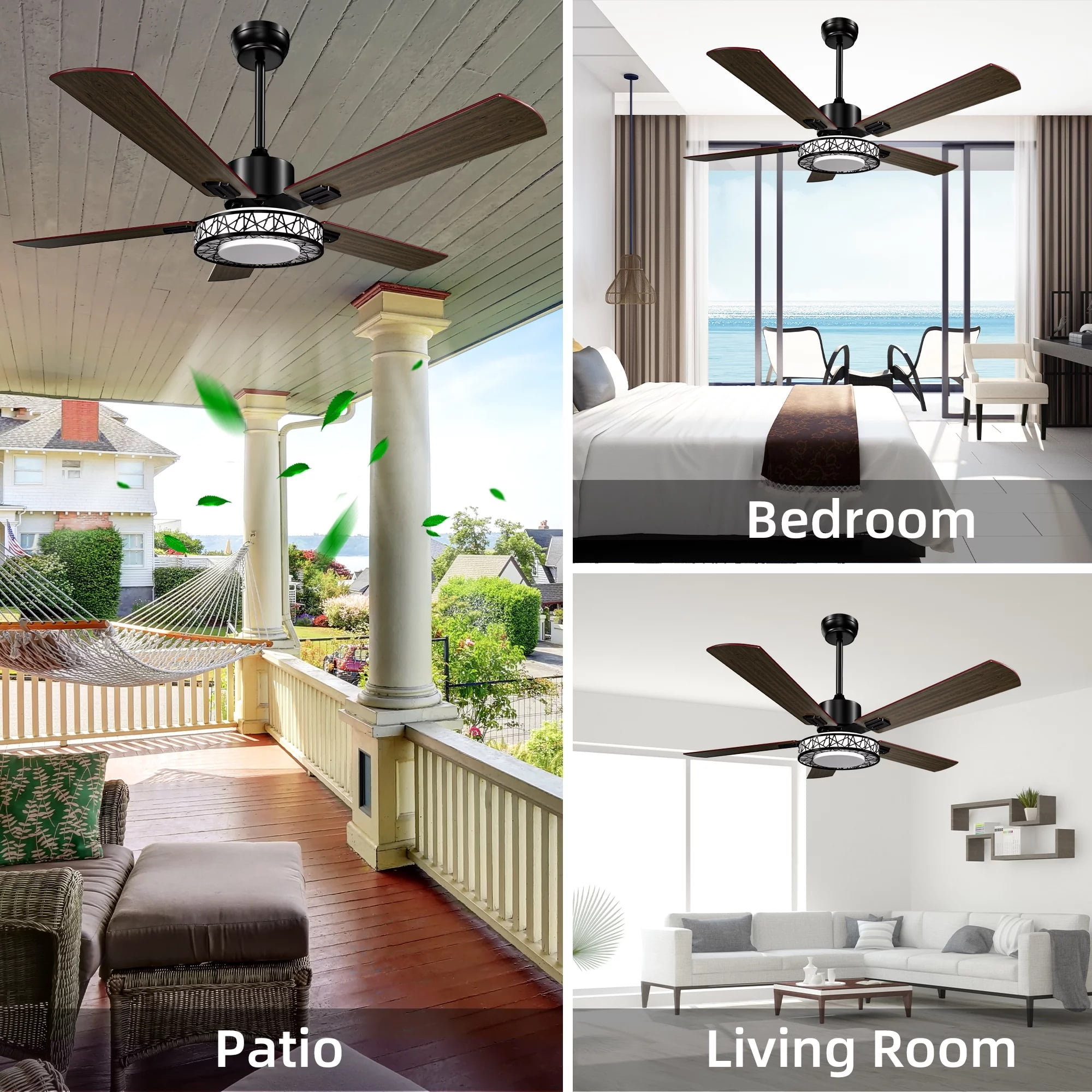 52 inch Ceiling Fan with Light, Remote Control Reverse Airflow 5 Blade Wood Home Fan, 6 Speeds Silent Motor, Extendable Mounting Indoor - Image 6
