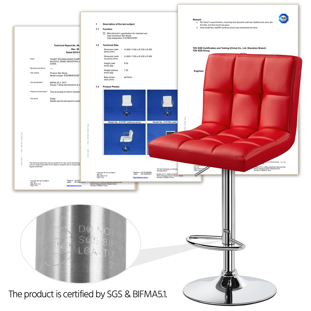 Alden Design Modern Adjustable Counter Height Bar Stools with Backrest, Set of 2, Red - Image 11