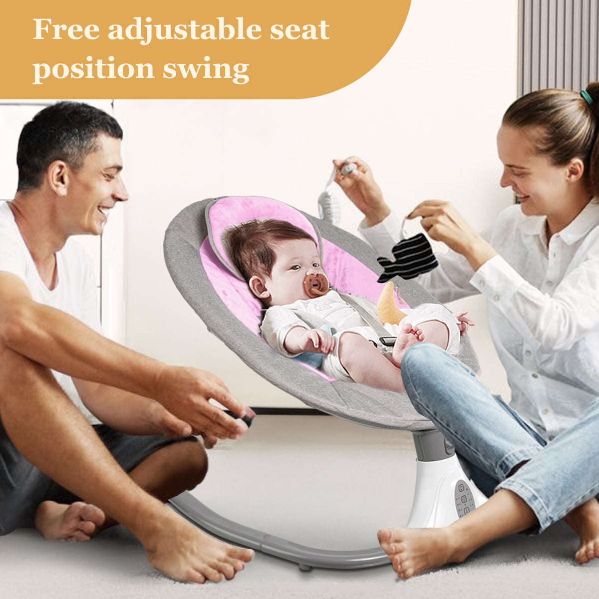 HAOUUCYIN Electric Baby Swing, bluetooth Music Infant Swing with 12 Lullabies for Boys Girls, Pink - Image 6