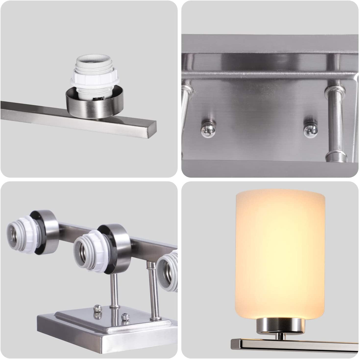 ANTOTEN 4-Light Brushed Nickel Vanity Light with White Frosted Glass Shade - Image 3