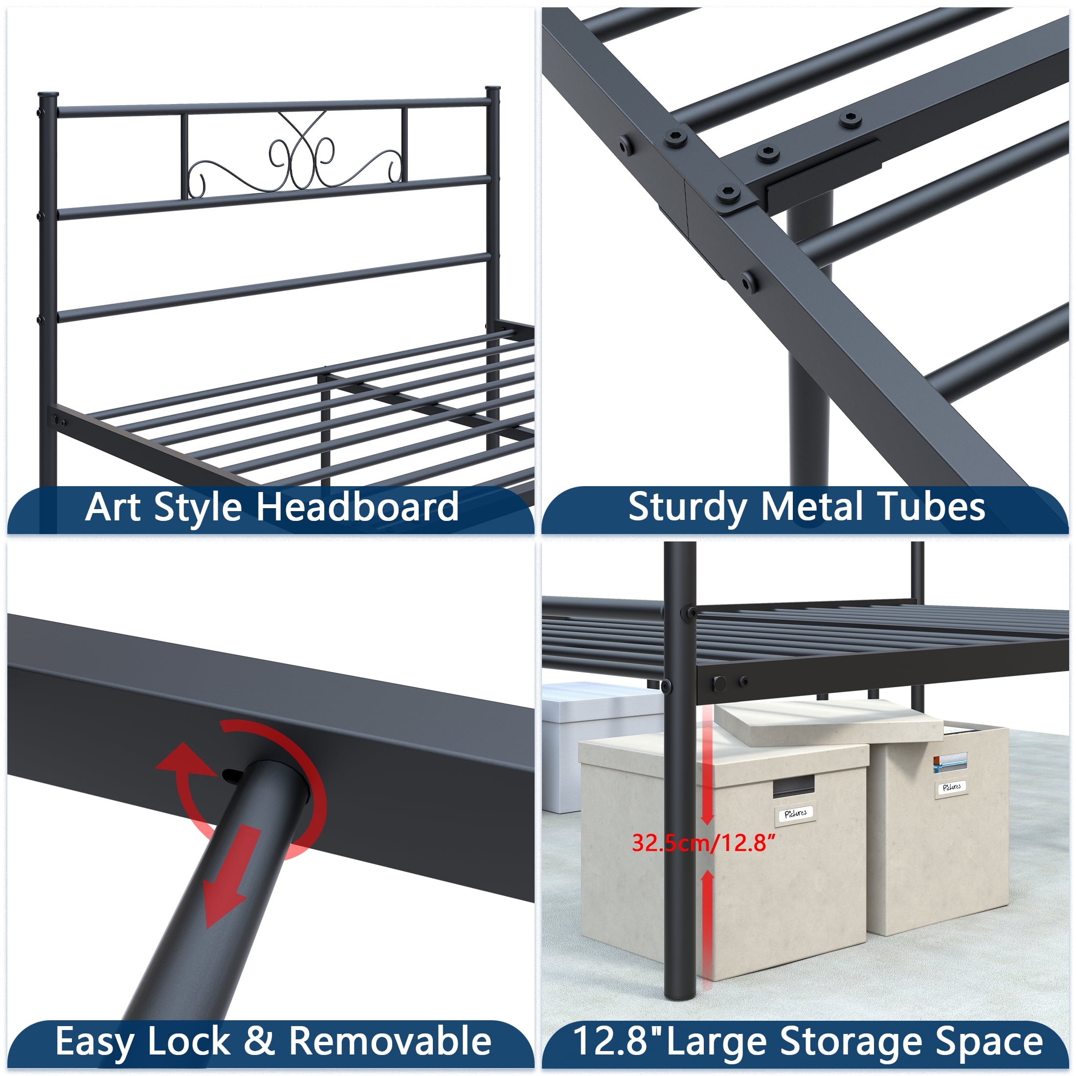 Yoneston Twin Size Metal Platform Bed Frame with Headboard for Kids and Teens Bedroom Furniture, Black - Image 7